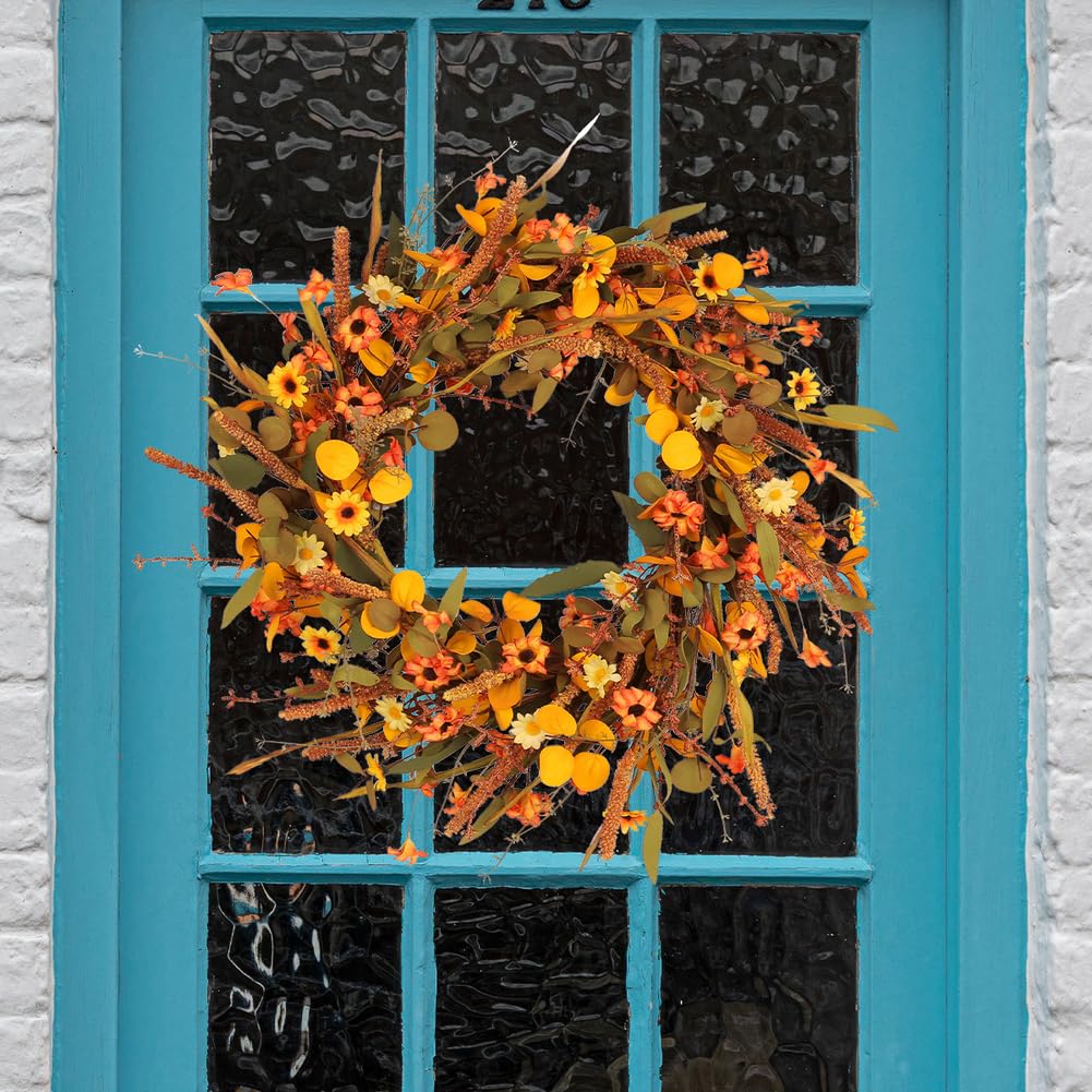 Ghirlanda autunnale decorativa con foglie d'acero, ghirlanda di fiori realistica per il Ringraziamento e il Ringraziamento, robusta decorazione per porta, diametro 50 cm