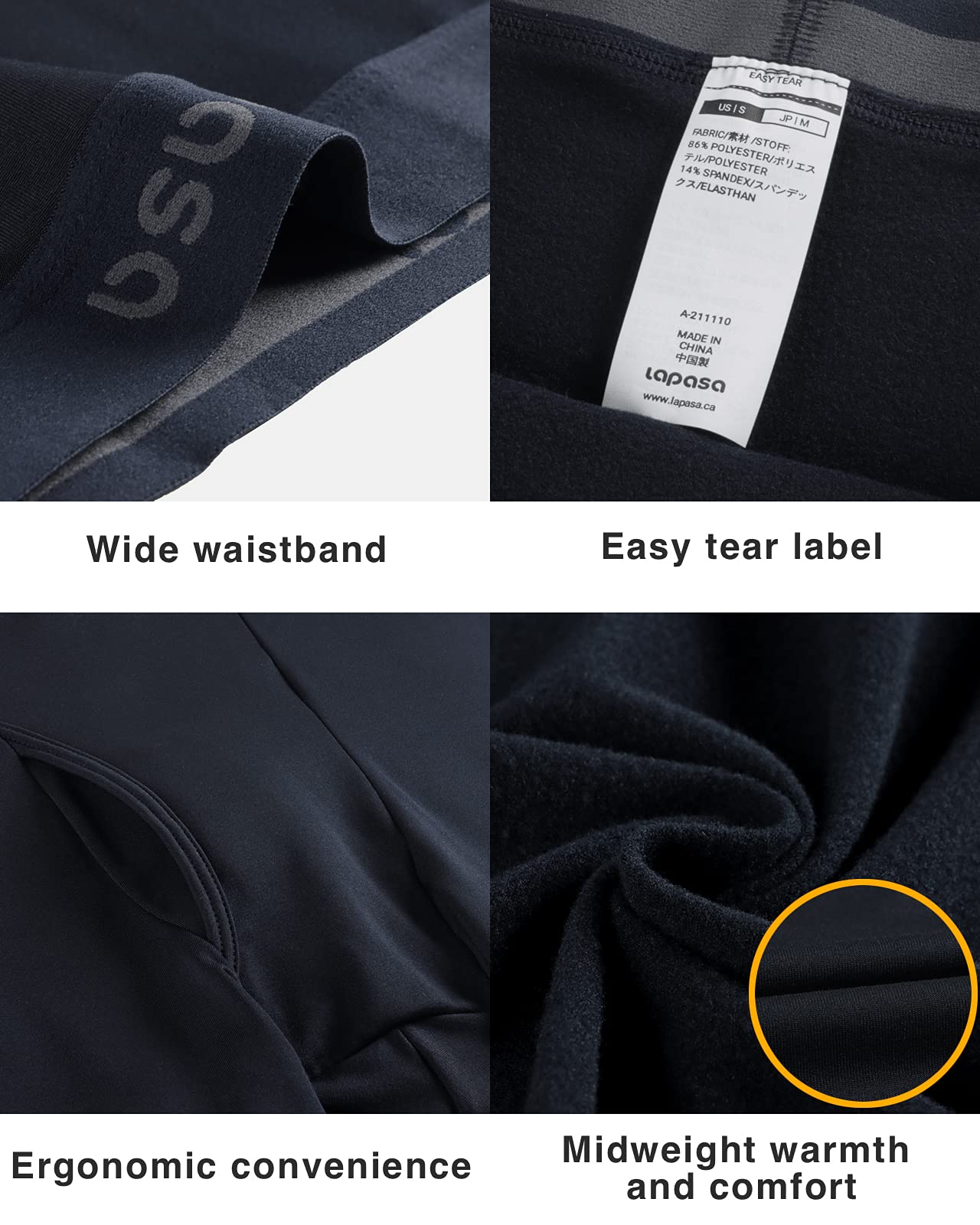 LAPASA Pacco da 2 o 1 Calzamaglie Termica Uomo Fodera in Pile Medio/Pesante Pantaloni Termici Sportivi Strato Base Biancheria Intima Leggings Caldi M10/M25/M56