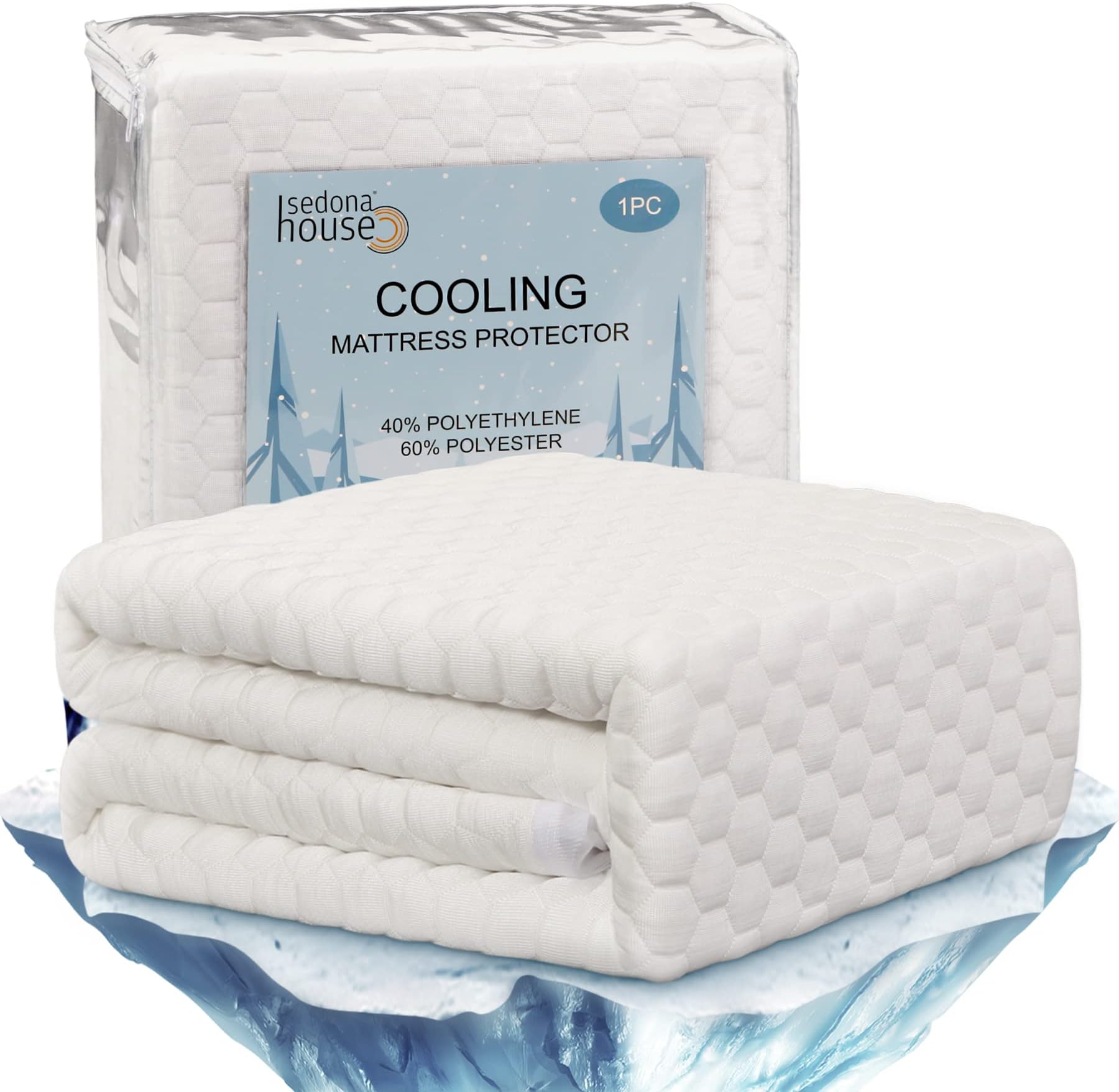 SEDONA HOUSE Cooling Mattress Protector Cal King Size, 3D Air Fiber Mattress Cover Breathable Ultra Soft, Noiseless Bed Covers Fits up to 18'' Deep Mattress Washable, 72x84 Inch, White
