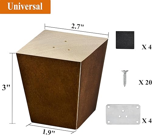 Miniatura 7 de AORYVIC Patas de sofá de madera de 3 pulgadas, patas de sofá universales, elevadores de cama, patas de repuesto para futón, otomana, asiento de dos