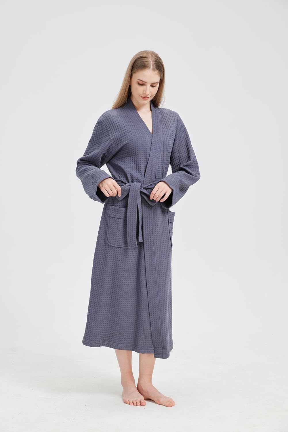 Women's Waffle Pure Cotton Kimono Bathrobe, Four Seasons Lightweight Sleeprobe, Men's Sleeprobe - Image 4