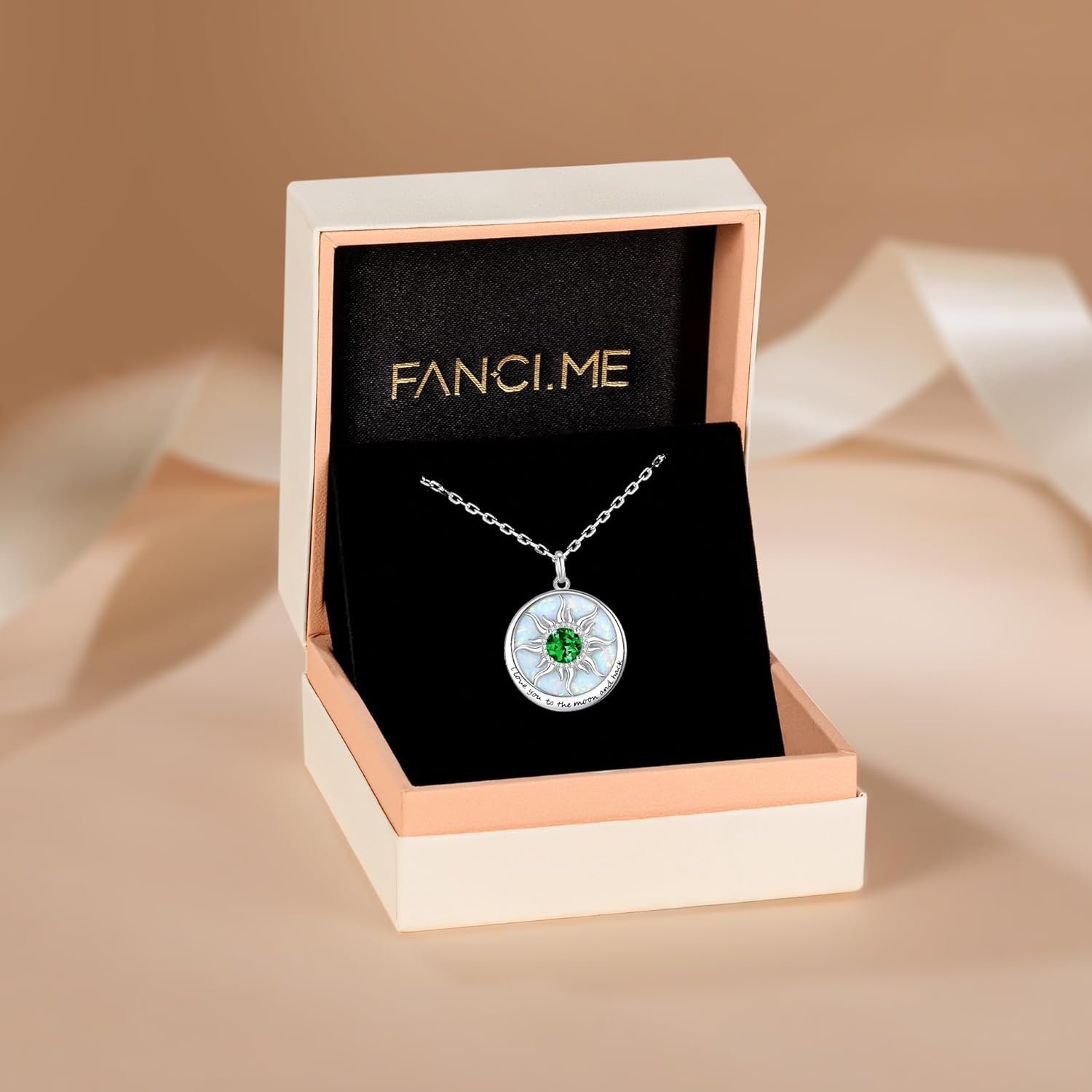 FANCIME Sunflower Necklace with Engraved Messgae 925 Sterling Silver Opal Gemstone Pendant Fine Jewelry Anniversary Birthday Gifts for Women Mom Wife Her, Chain Length 16+2 Inch