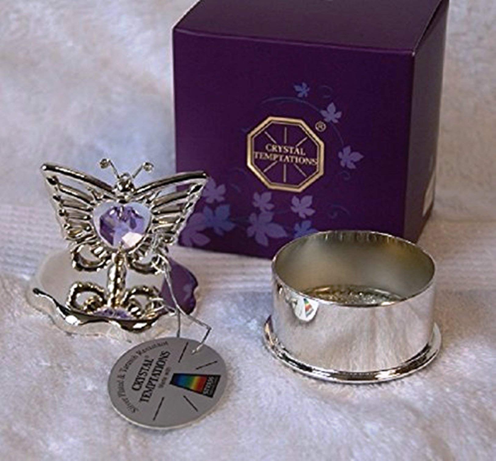 Crystal TemptationsSilver Plated Butterfly Trinket Box With Lilac Spectra Swarovski Crystal Elements