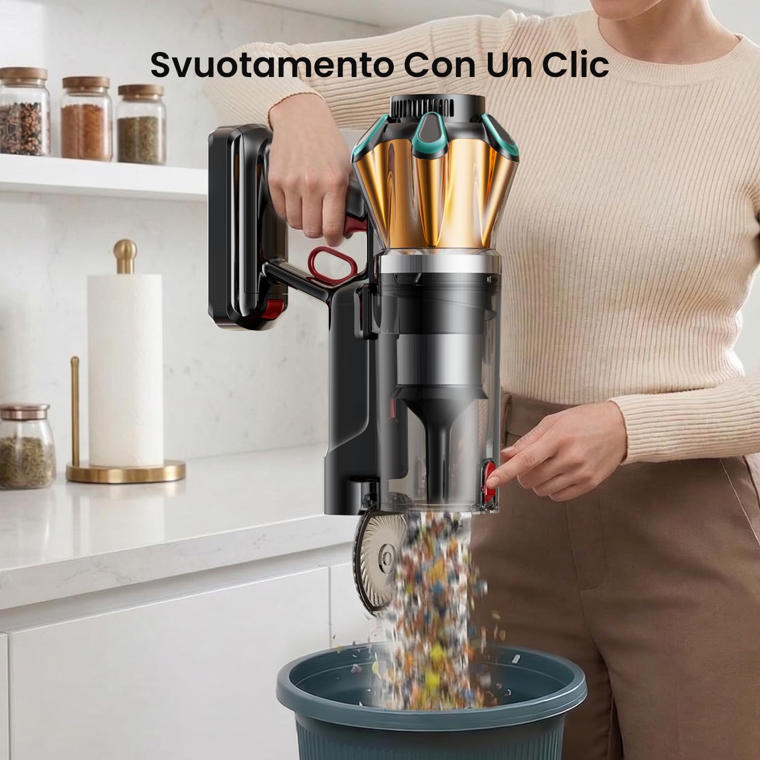 Aspirapolvere Senza Fili 650W/55KPa/70min, Scopa Elettrica Senza Fili Anti-Groviglio Touch Screen LED, 1.8L/8 Stadi Filtrati, Autoportante E Ricarica A Parete, Adatto Per Animali / Pavimenti / Auto