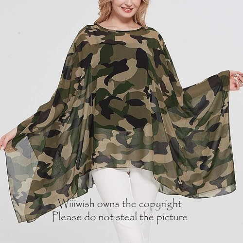 Miniatura 2 de Wiiiwish Poncho de gasa transparente para mujer, suelto, liso, largo, murciélago, caftán, túnica