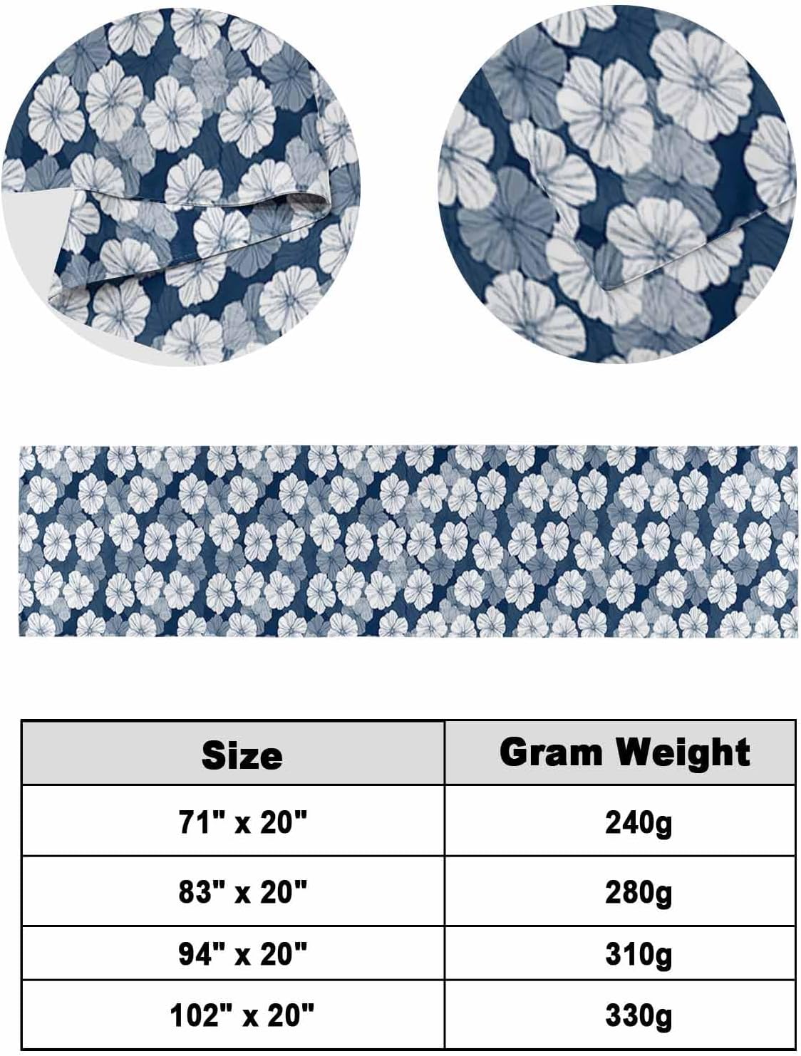 Seamless White Blue Flower Bed Runners for Bedroom Hotel,Decorative Bedding Scarf Rustic Pastoral Floral Style Bed End Blanket Bedding Runner Scarves for Queen Size Bed,94x20in