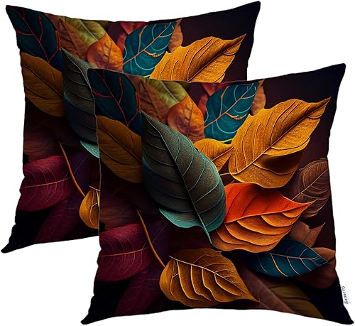 Batmerry Autumn Maple Leaves Throw Pillow Covers, Colorful Leaves Black Background Decorative Pillow Covers Digital Printing Blended Fabric for