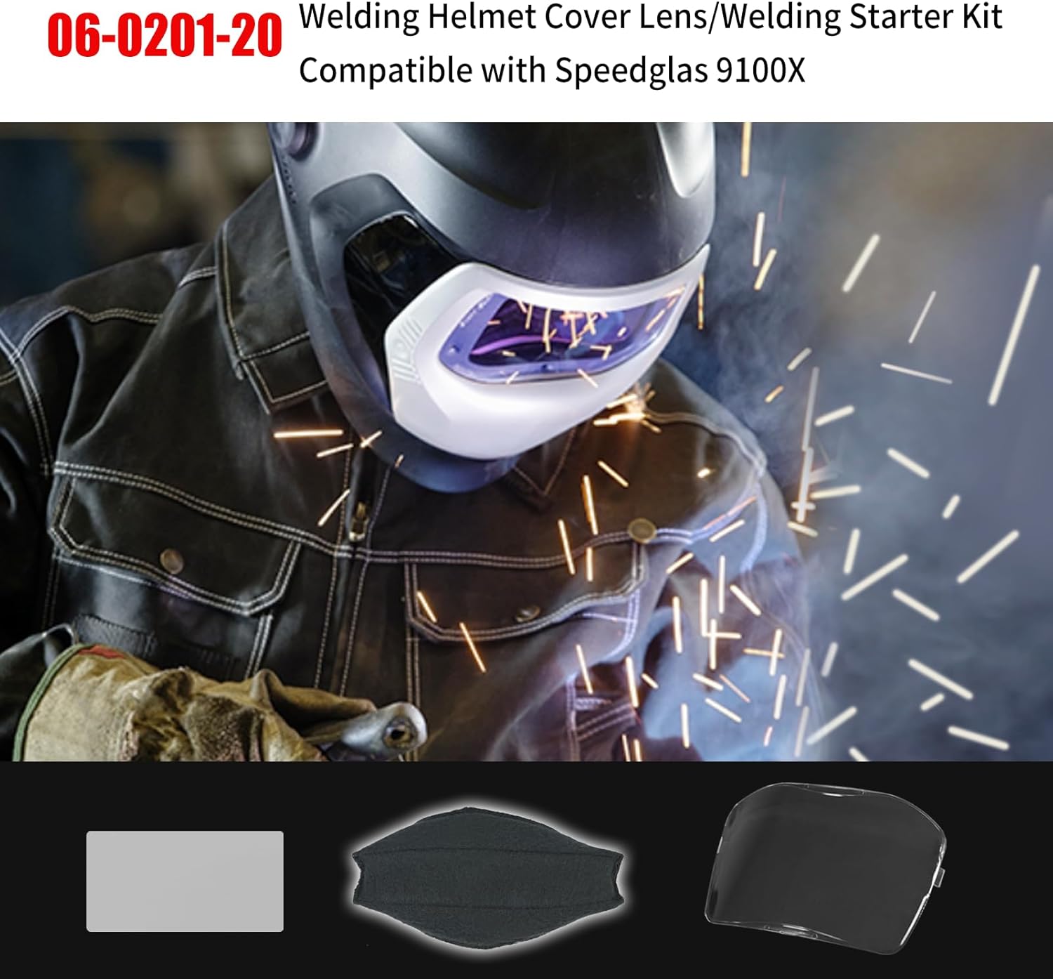 06-0201-20 Outside Lenses For 9100x Helmet,9100X Welding Starter Kit includes 5 Pack 06-0200-51 Outside Protection Plates & 2 inside protection plates and a sweatband.2.10" x 4.20" ADF Viewing Area