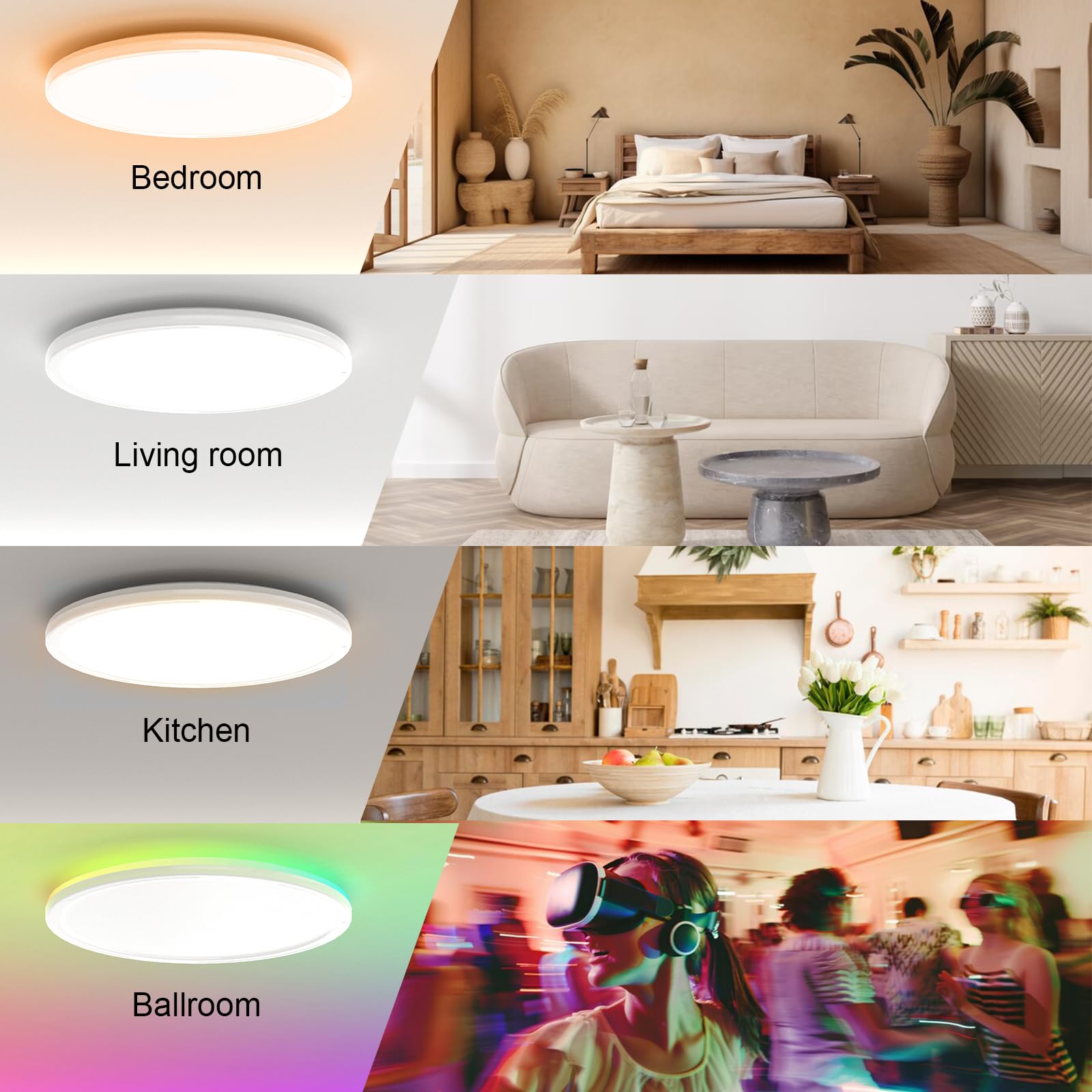 RGB Plafoniera LED Soffitto 30W,Dimmerabile Retroilluminazione RGB con Telecomando Luminosità Lampada 3000-6500K,Plafoniere Parete for Soggiorno Camera da Letto Cucina Bagno,Ø30CM