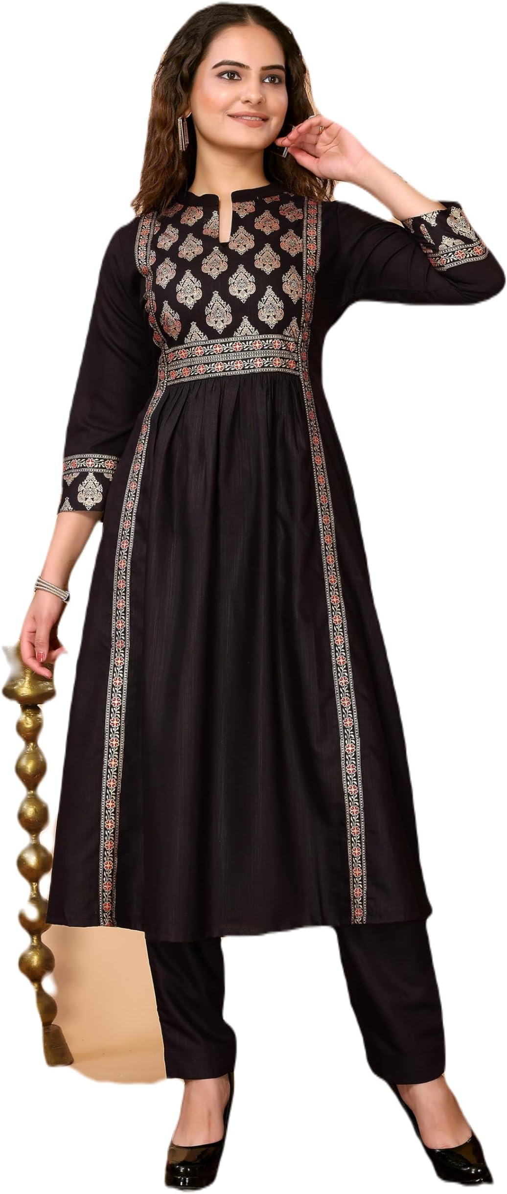 Shreesha Enterprise FABIAN FASHION Women's Floral Foil Printed Rayon Kurta and Pant Set.