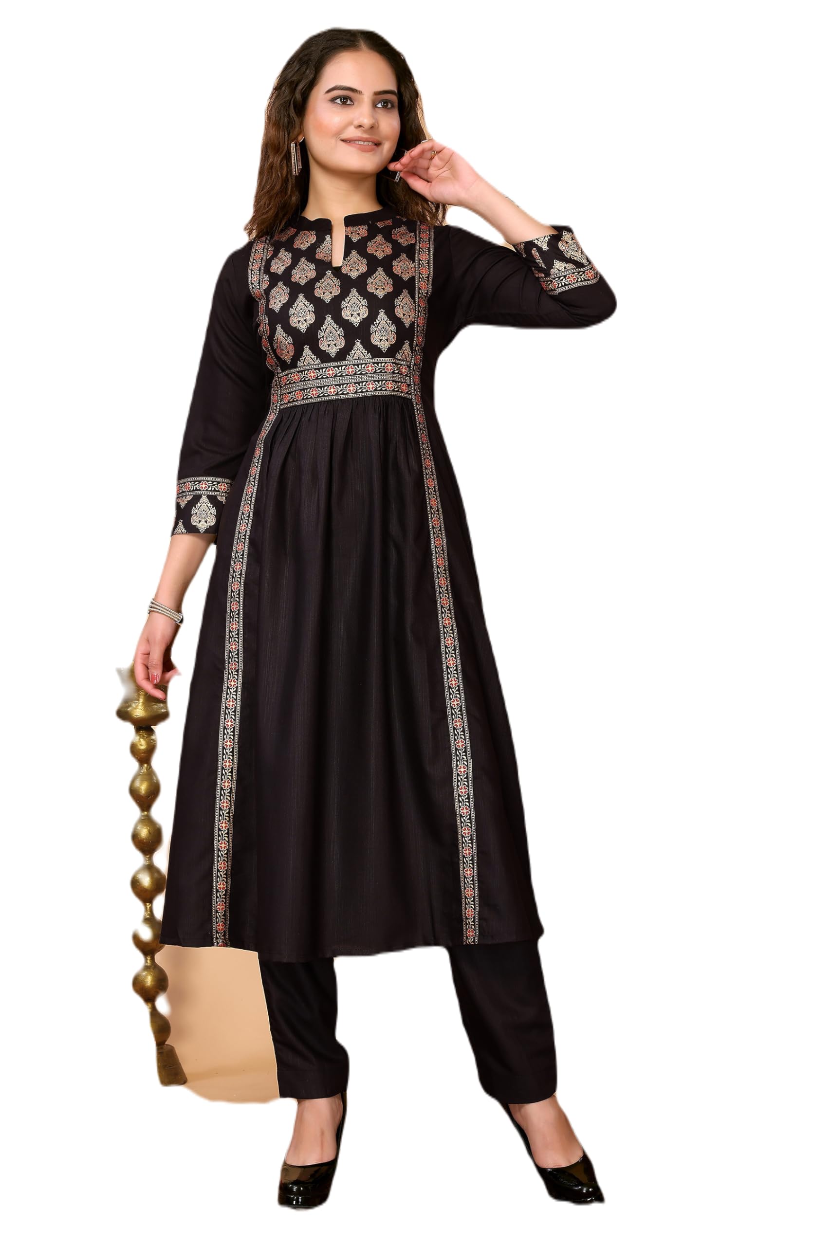 Shreesha Enterprise FABIAN FASHION Women's Floral Foil Printed Rayon Kurta and Pant Set.