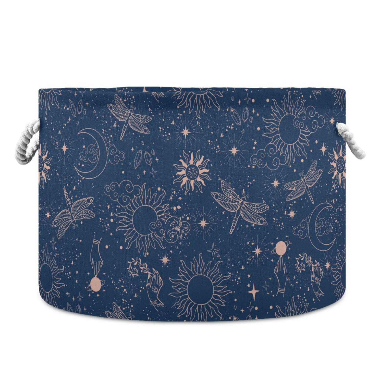 Wusikd Blue Boho Cotton Rope Basket Moon Sun Stars Baby Laundry Basket for Blankets Toys Storage Basket Bins Box Organizer Basket