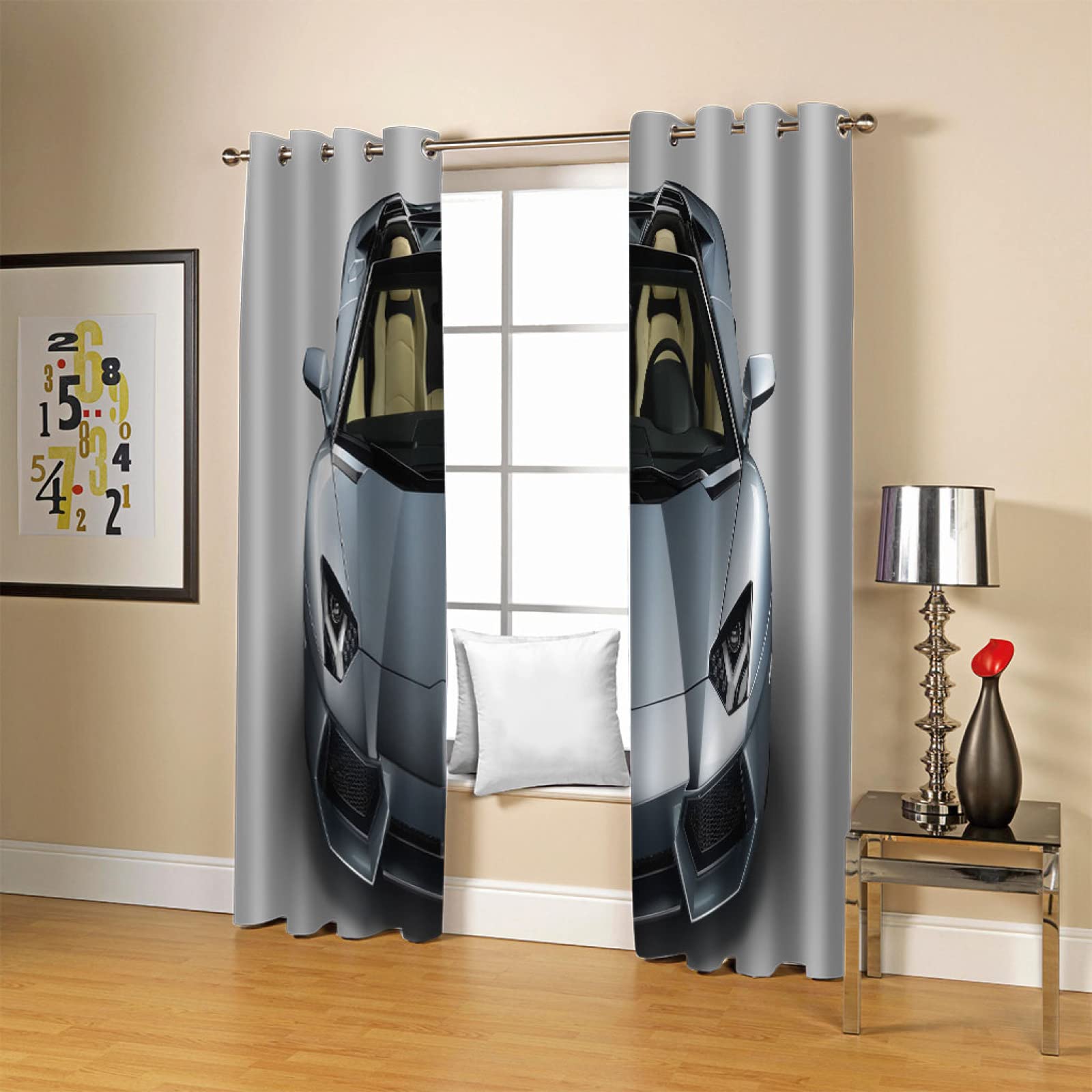 Cortinas Habitacion Juvenil Opacas 2 Piezas 3D Superdeportivo Patrón Cortinas Salon Dormitorio Modernas para Ventanas Decoración para Hogar 264X240Cm Termicas Aislantes con Ojales