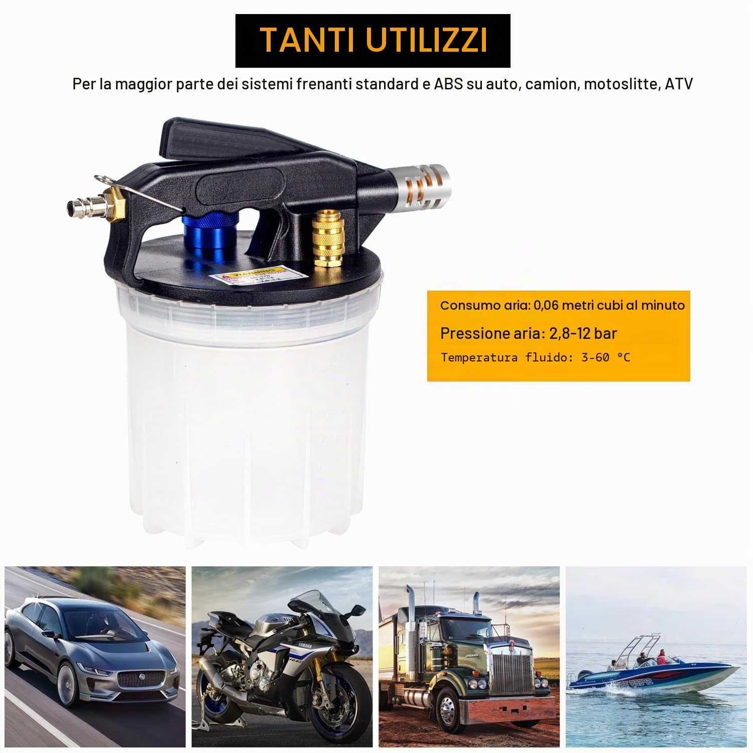 Dispositivo ad Aria compressa per Spurgo Freni,Spurgo Freni 2L Spurgo Freni Auto Cambio Liquido Freni con Contenitore 1L di Aspirazione e Adattatori