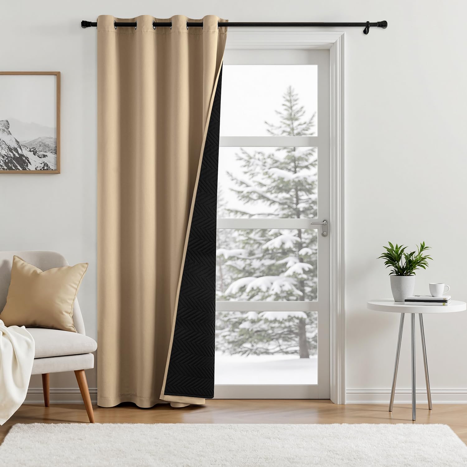 MIULEE Cortinas Opacas Termicas Aislantes Frio y Calor, 1 Piezas de Doble Capa con Forro, Cortinas con Ojales Gruesas para Puertas Ventana Balcón, 132×245 CM, Beige