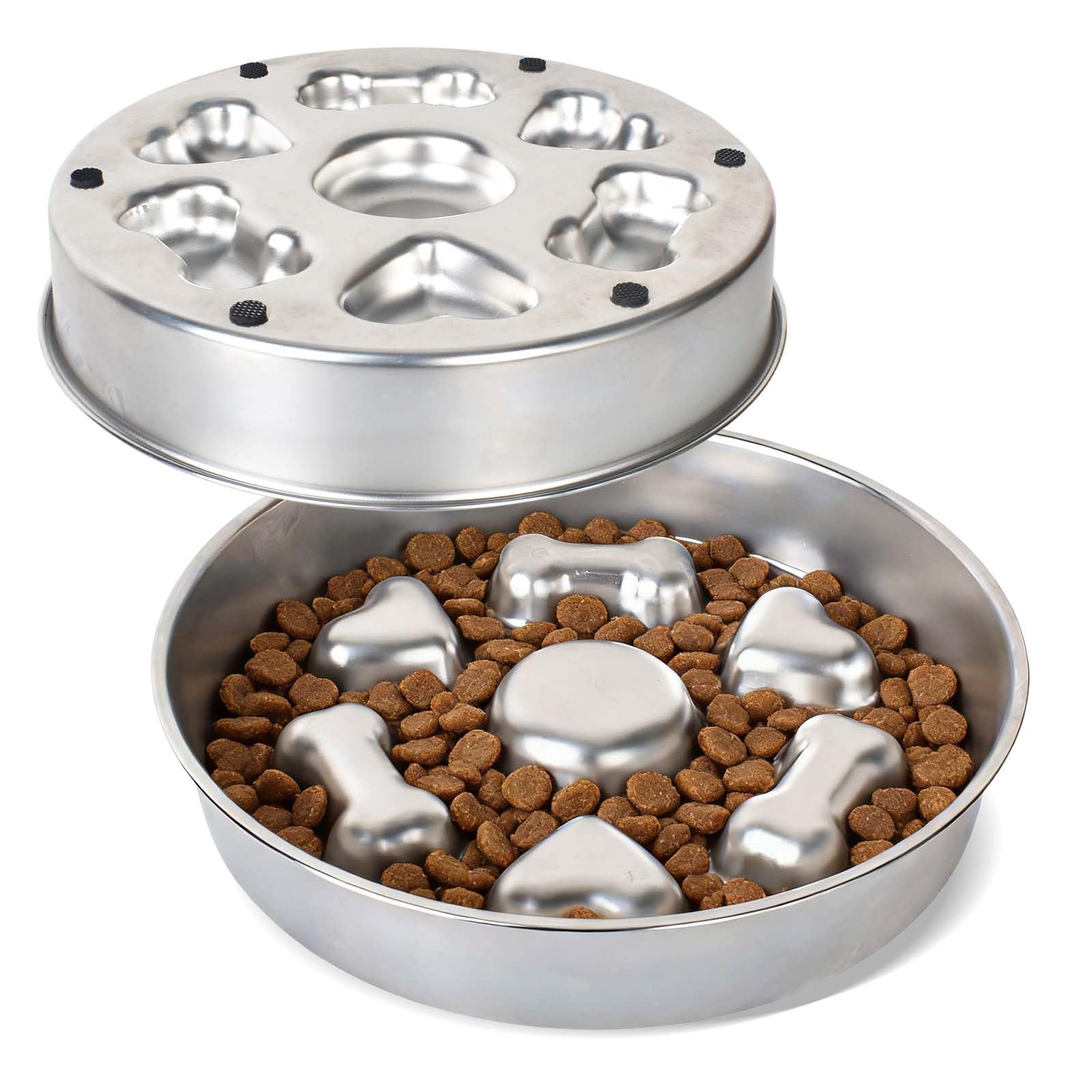 Ciotola Anti Ingozzamento Acciaio, Ciotola Cane per Lenta Assunzione del Cibo,Slow-Eating Bowl per Cani Gatti, Ciotole Cane Slow Feeder Antiscivolo Ciotole per Cani (Argento, Rotondo)