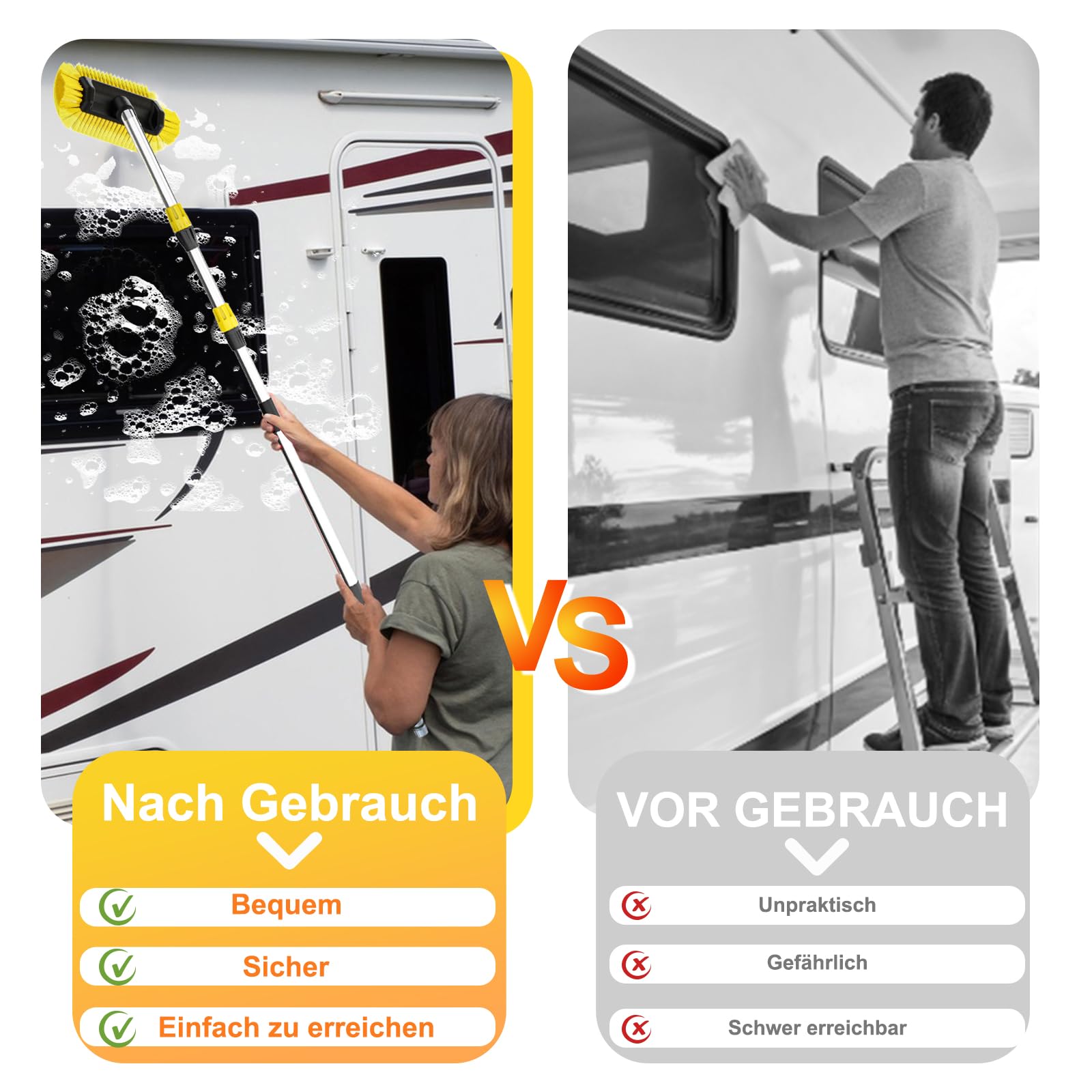 LAANPOLE 3,6m Teleskop-Waschbürste mit Seifenspender & 3,6m Autowaschset – Auto Waschbürste mit 30cm weichen Borsten + Waschset mit Fensterabzieher, Mikrofaser-Mopp, Mitt, Radbürste