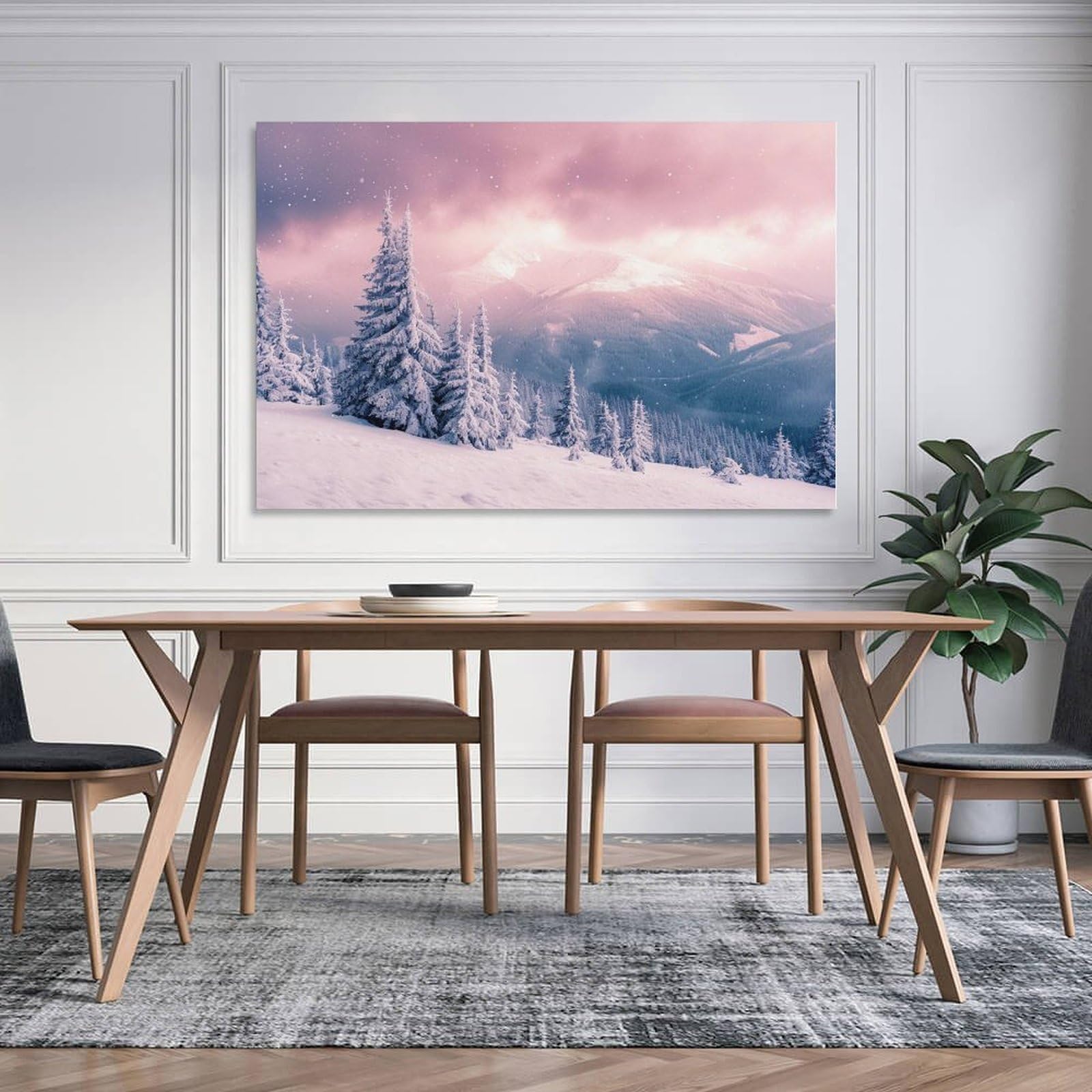 Amazon.co.jp: 絵画 雪の山の森の冬景色インテリア 絵画 魅力的な雪山