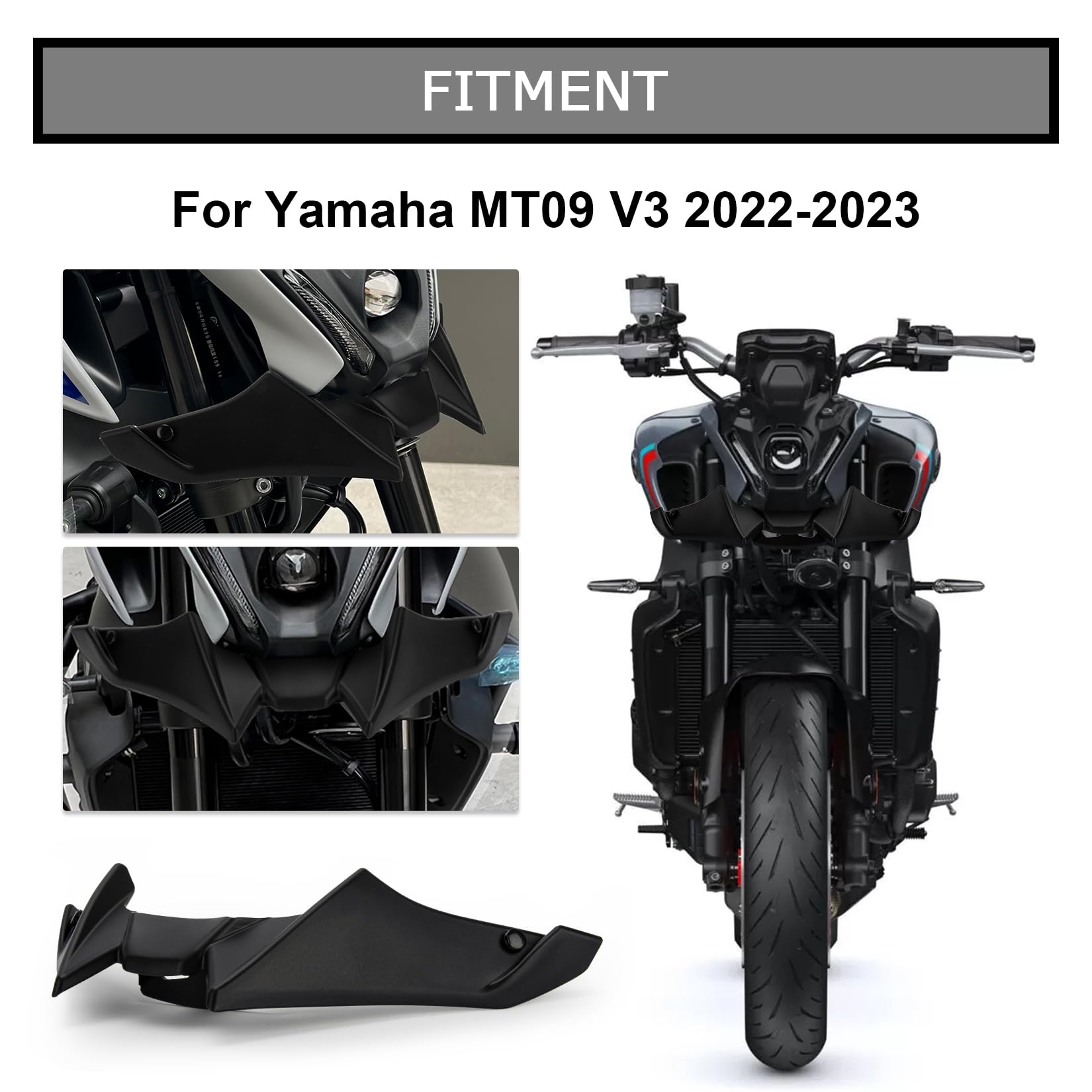 Frontverkleidung Spoiler Schnabel Nose Cone Verlängerung Cover Extender für MT09 V3 2022-2023, PSLER Aerodynamische Flügel Deflektor Cowl Trim Zubehör(Mattschwarz)