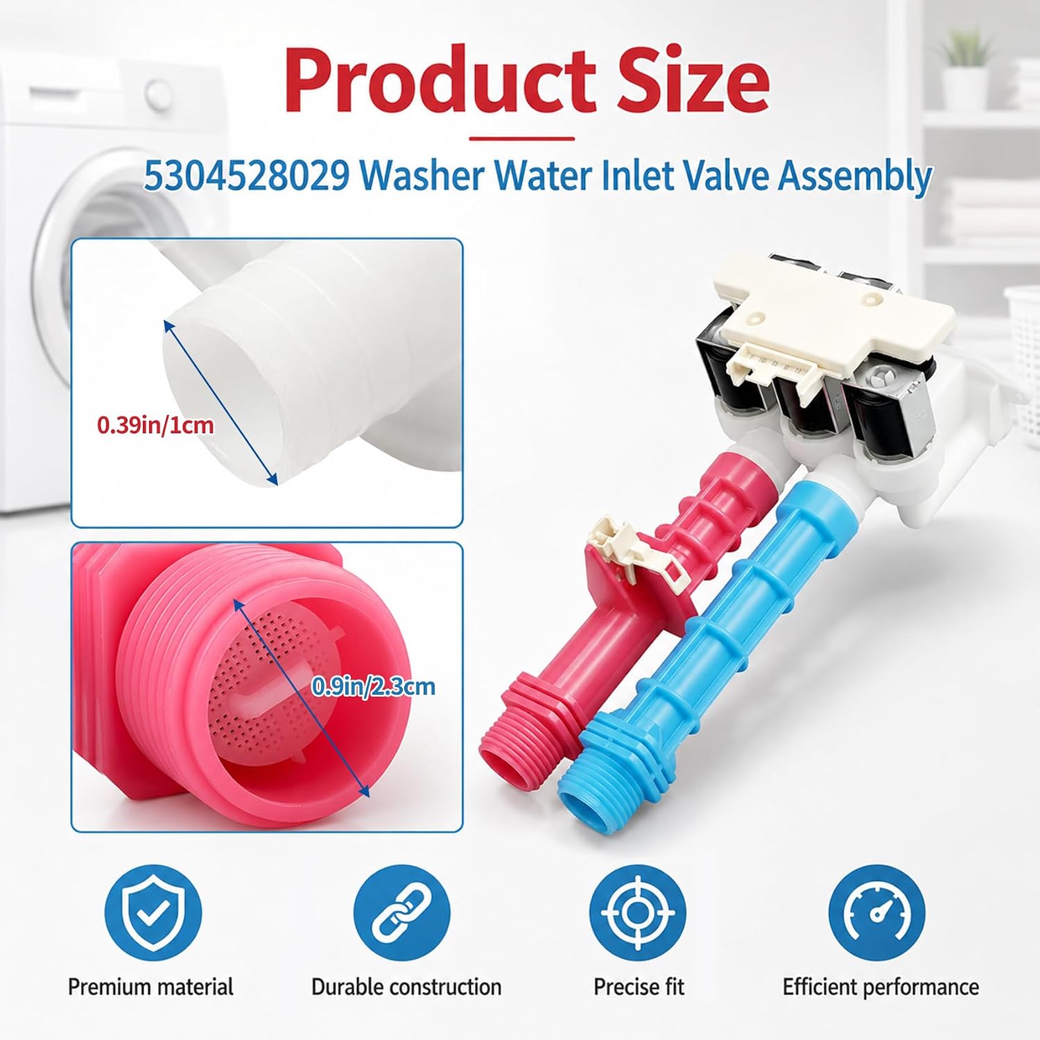 5304528029 5304514790 Washer Water Inlet Valve Assembly for Electrolux/Frigidaire, Washing Machine Inlet Valve Replacement, 5304514790 5304522534 4961351 AP7014477 EAP16544354