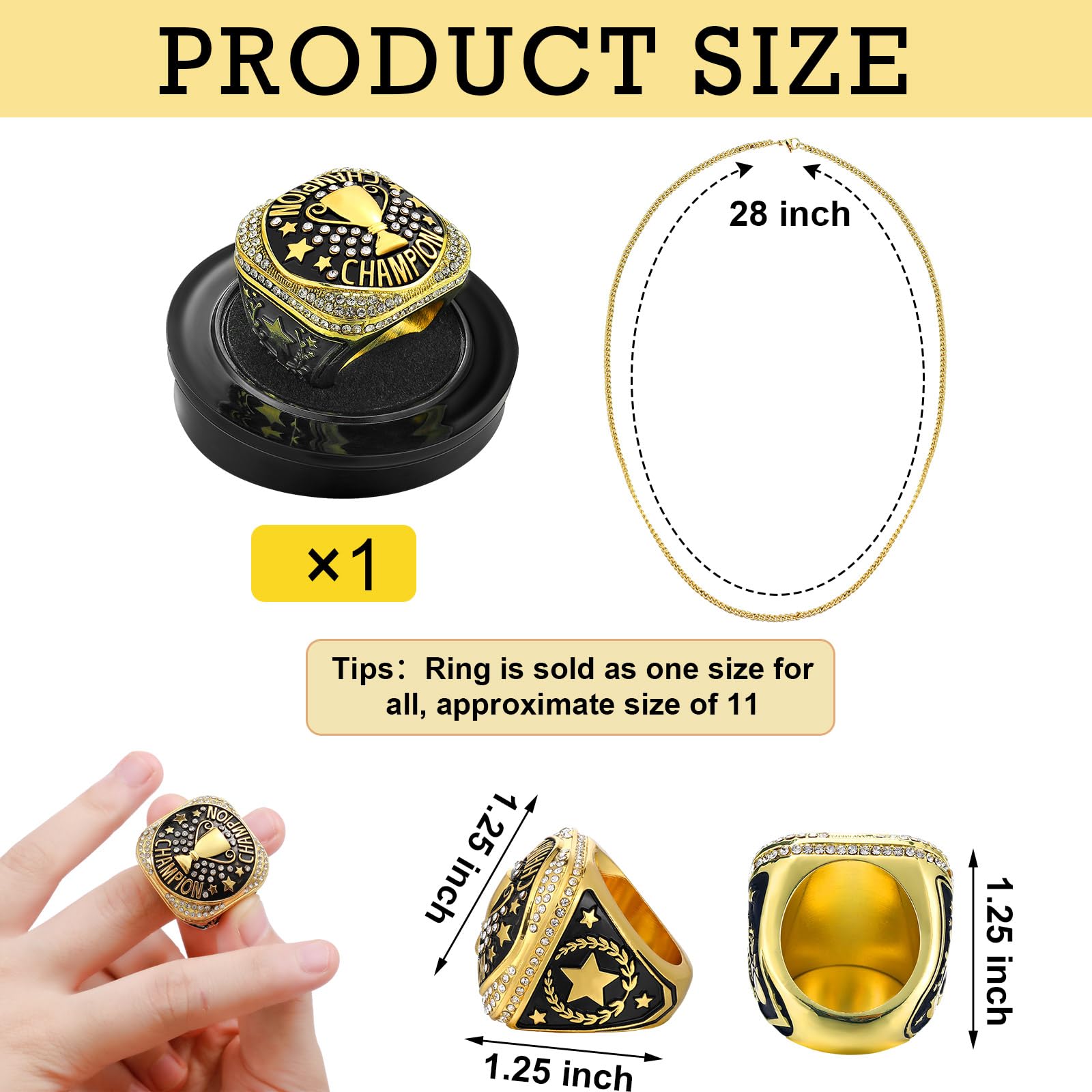 Highergo Champion-MVP-Ringe mit Ständer und Halskette, Größe 11, Baseball, Fußball, Basketball, Volleyball, Fußball, Trophäe, Ringe für Gewinner, Turnierpreis, Geschenk, 1 Stück