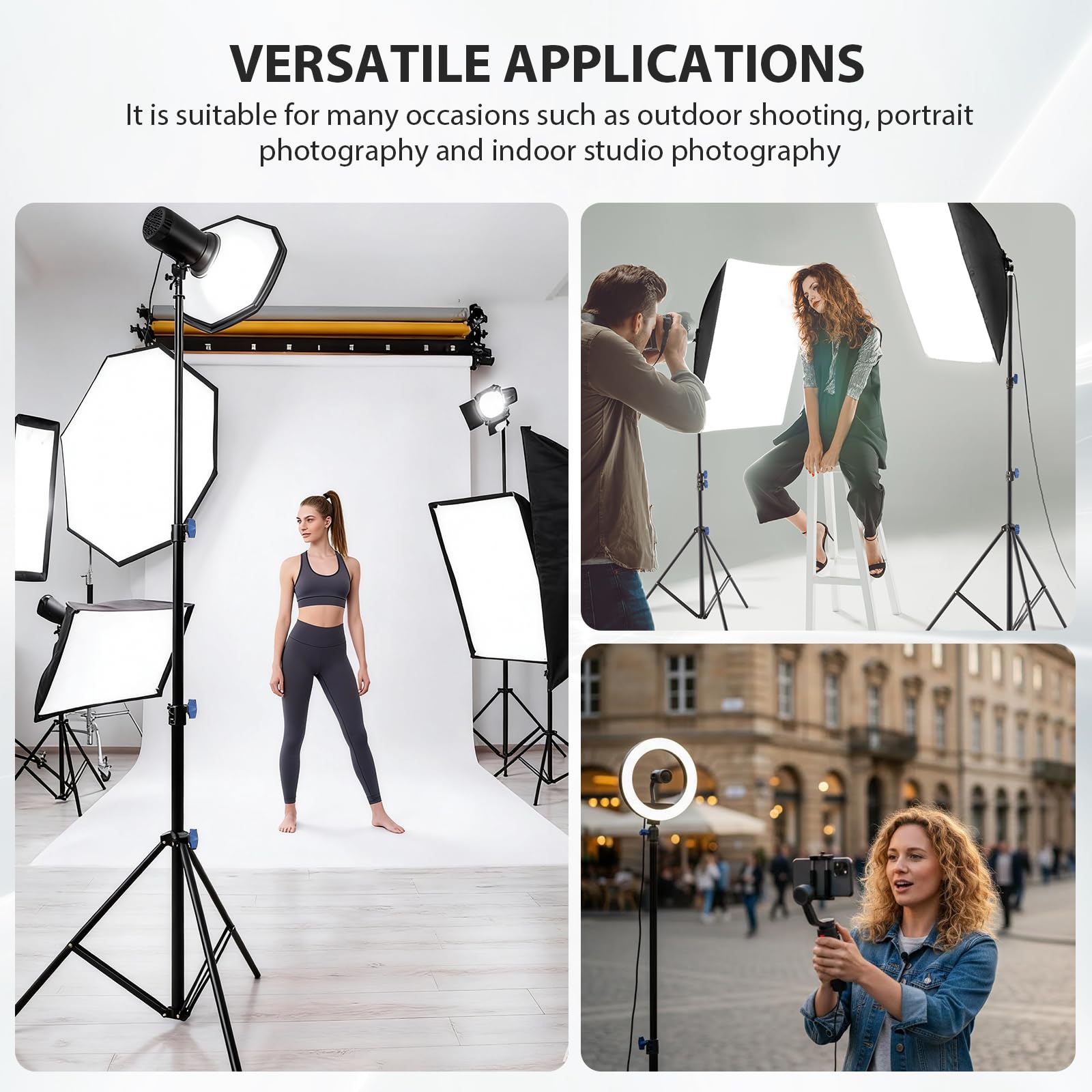 CS033 - Soporte de luz para fotografía, 300 cm, acolchado con resorte, soporte de trípode de fotografía resistente con adaptador de tornillo de 1/4 pulgadas, soporte de iluminación ajustable para