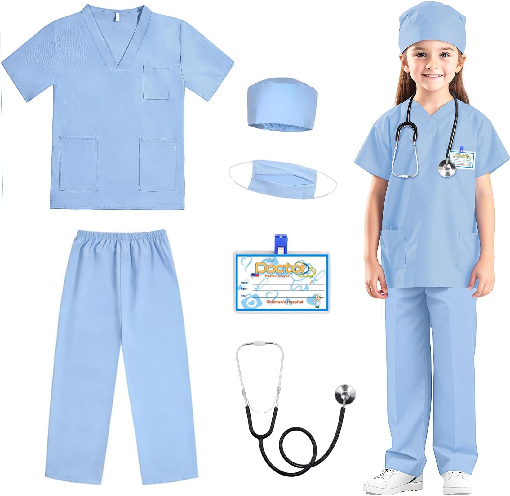 RioRand Doctor Costume for Kids,Toddler Nurse Scrubs with Accessories Christmas Dress Up Cosplay For Boys Girls 3-12 Years