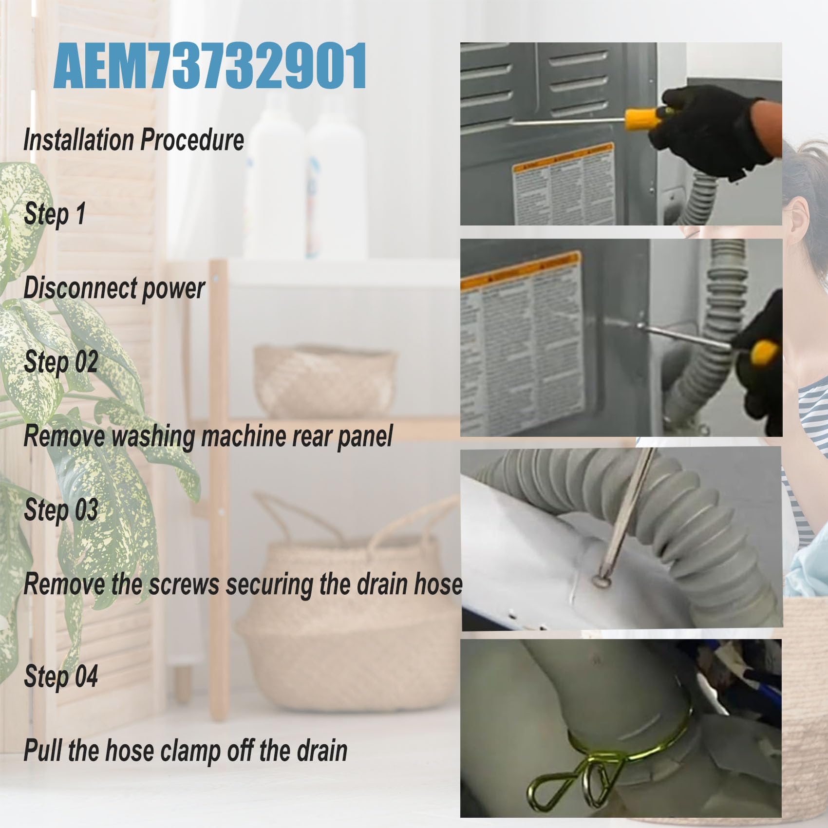 AEM73732901 - Manguera de drenaje para lavadora LG Kenmore, repuesto de manguera de drenaje de lavadora, reemplaza el número de pieza AEM73732901 AEM74053001 MEGJ62685201 2702257 PS8749199 PS8749199
