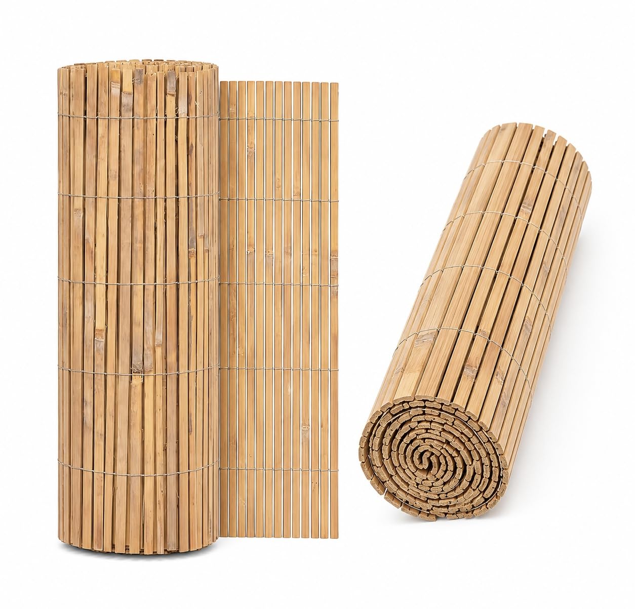 Natural Bamboo Strong Garden Screening, Outdoor Privacy Slat Screening, Extra Thick Garden Screening Natural Slat Fence Panels for Outdoor Wind & Sun Border Protection (1.5 X 4M)
