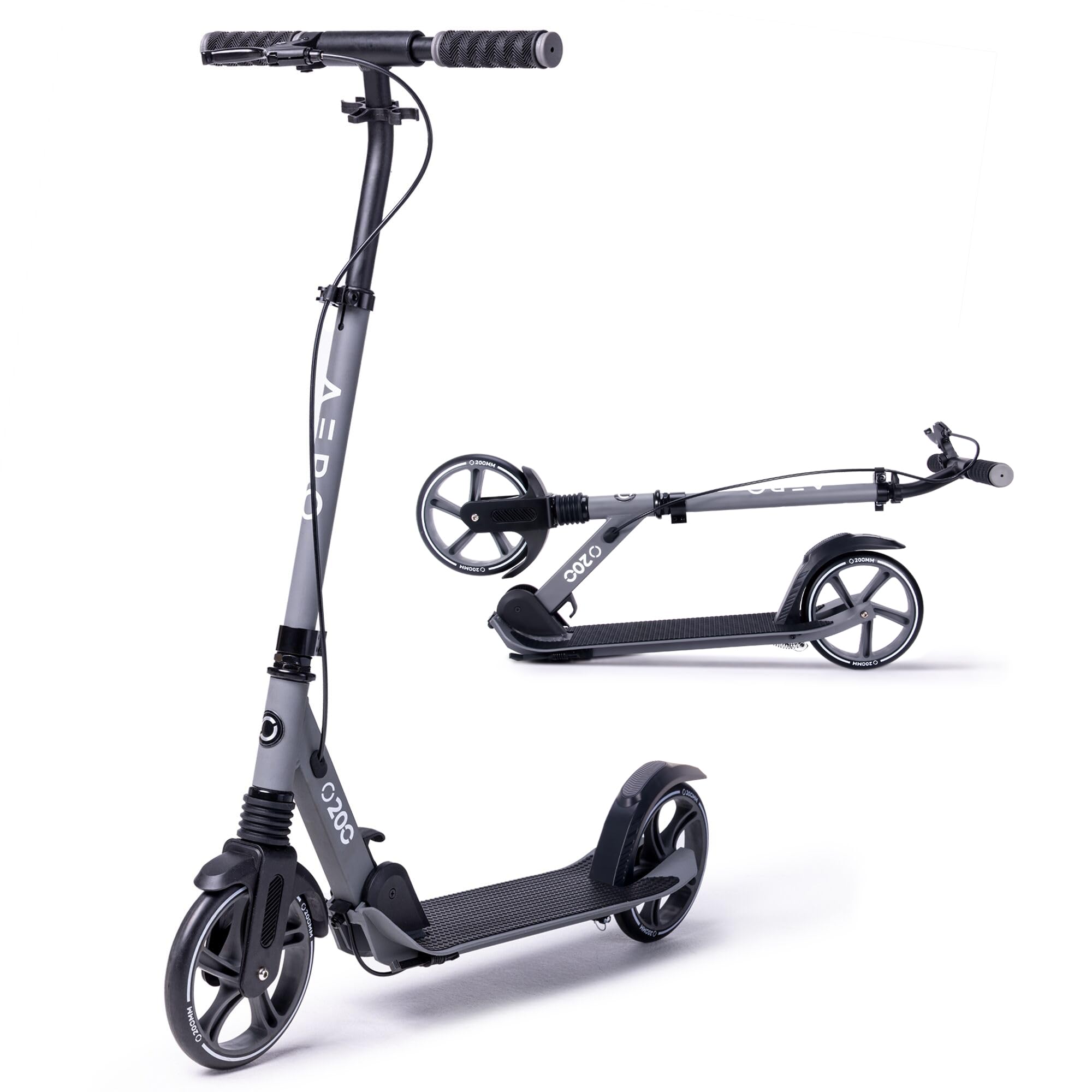 Aero Big Wheels Kick Scooter for Kids Ages 8-12, Teens and Adults. Commuter Adult Scooters with Hand Brake, Rubber mat, Shock Absorption, Foldable and Height Adjustable