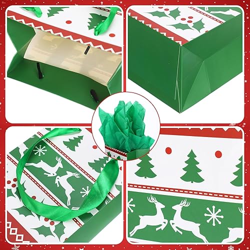 Miniatura 6 de Blulu 12 bolsas para botellas de vino de Navidad con papel de seda, bolsas de regalo de vino de Navidad, bolsas de vino de papel de Navidad, bolsas