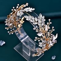 Vista 4 de HONGMEI Tocado de novia para boda, accesorios para el cabello, para novias, diadema de boda con diamantes de imitación para mujeres y niñas (dorado)