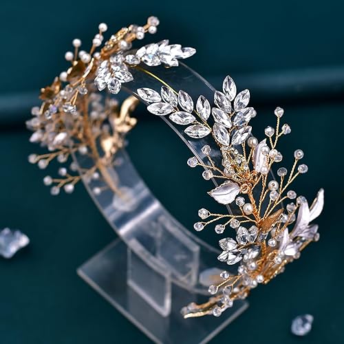 Miniatura 4 de HONGMEI Tocado de novia para boda, accesorios para el cabello, para novias, diadema de boda con diamantes de imitación para mujeres y niñas (dorado)