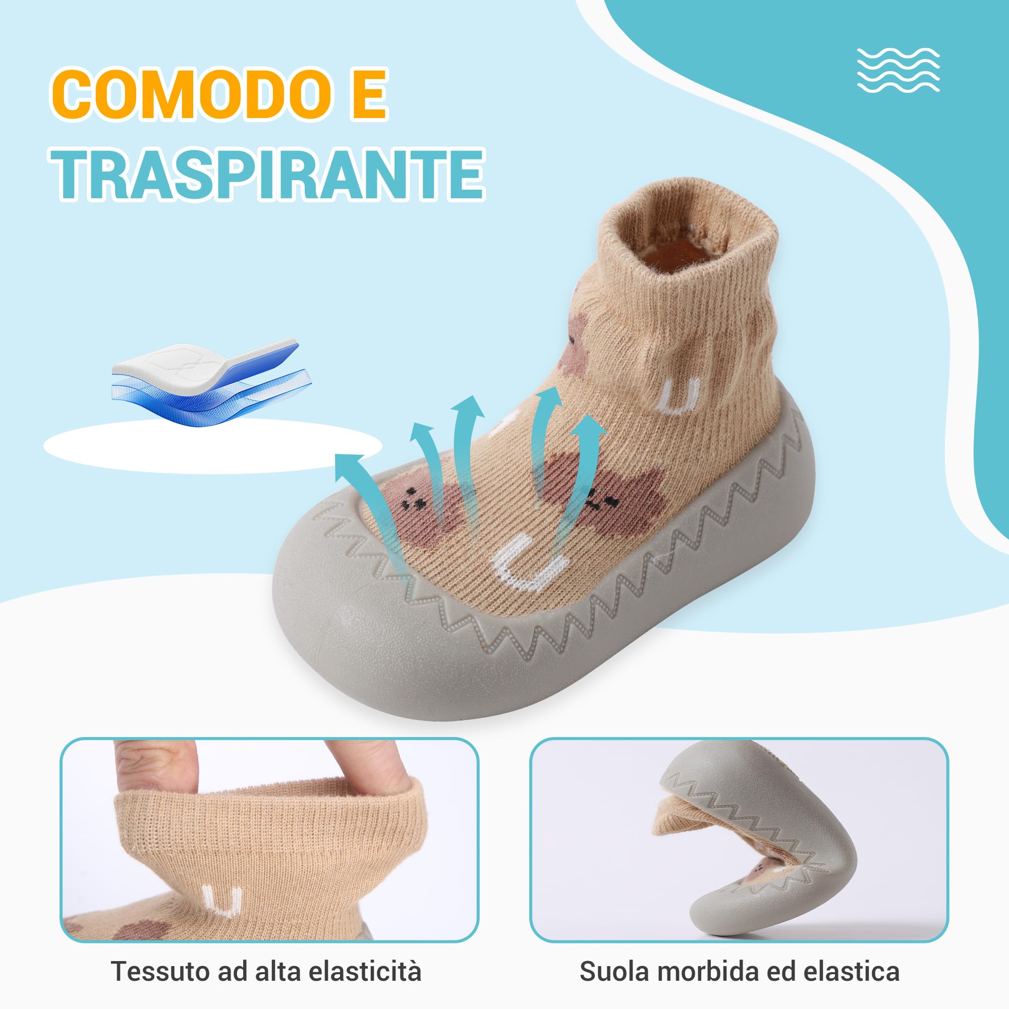 XQ&XG Calzini Scarpe Antiscivolo per Bambini, Scarpe Primi Passi Neonato, Suola Morbida Antiscivolo, Scarpe Traspiranti per Bambino Unisex Calzino Pantofole