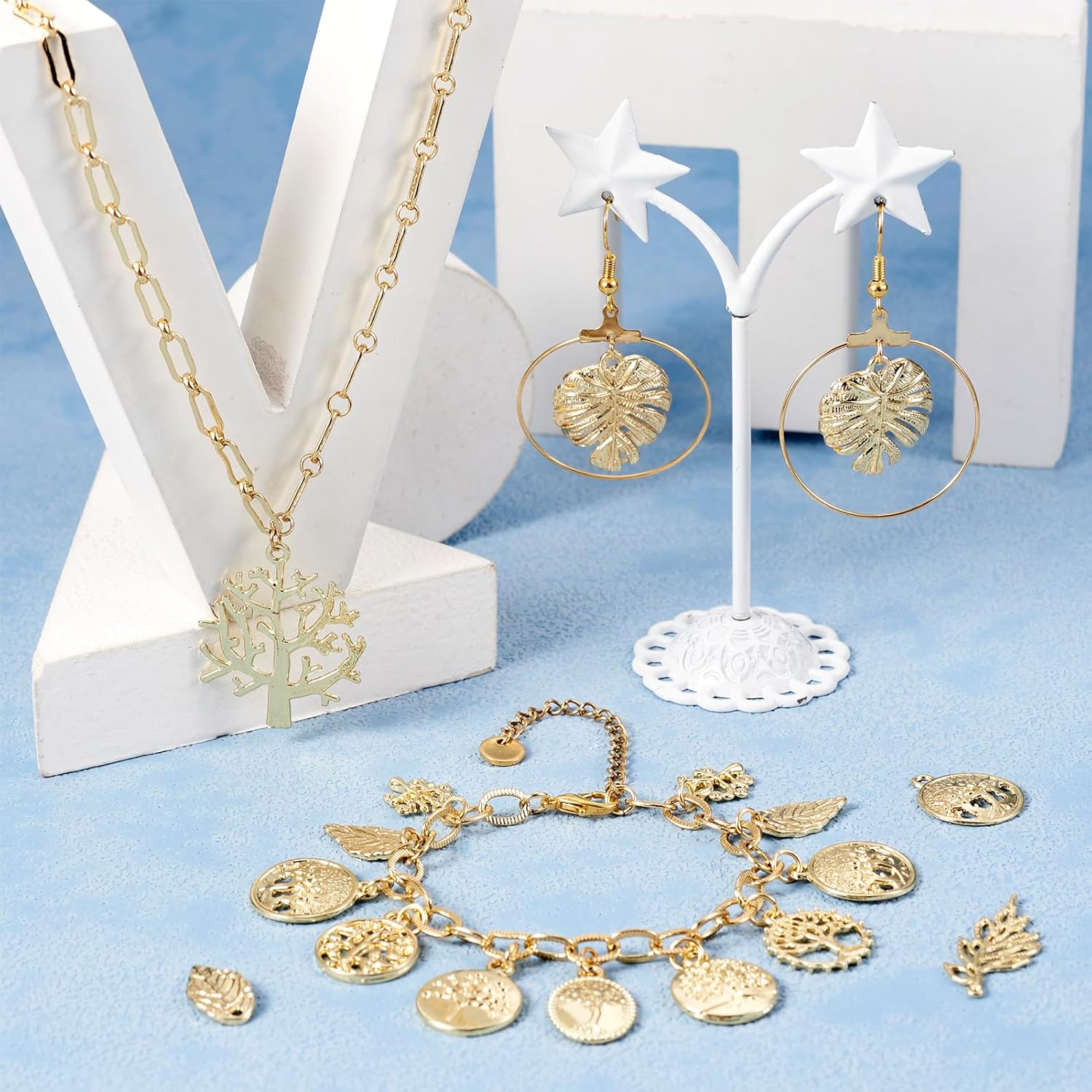 18 Styles Tree Leaf Charms Tibetan Branch Leaves Charms Metal Leaf Filigree Pendants Antique Gold Vintage Leaf Pendants for Earring Bracelet Necklace Kaychain Jewelry Making 36pcs - Image 2