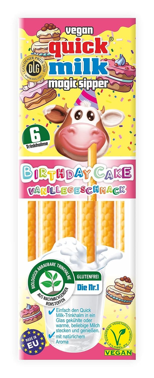 16 confezioni di cannucce Quick Milk da 5 cannucce, fragola, cioccolato, vaniglia e sapore di frutta con protezione per il trasporto