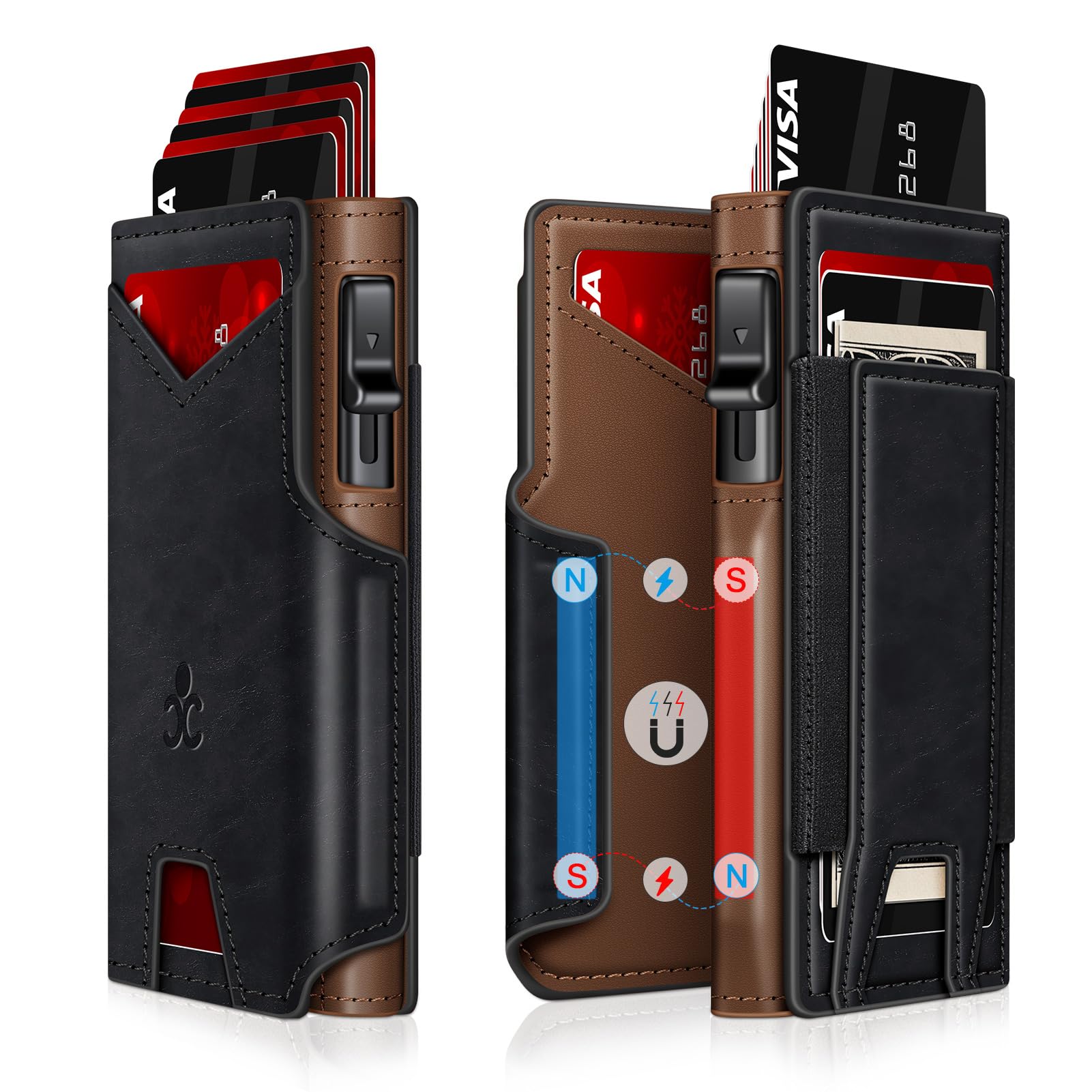 Wallet for Men Wallet with Slim Pop Up Card Holder 9-13 Cards, Bifold Minimalist Smart Wallet RFID Blocking Credit Card Holder with ID Window &