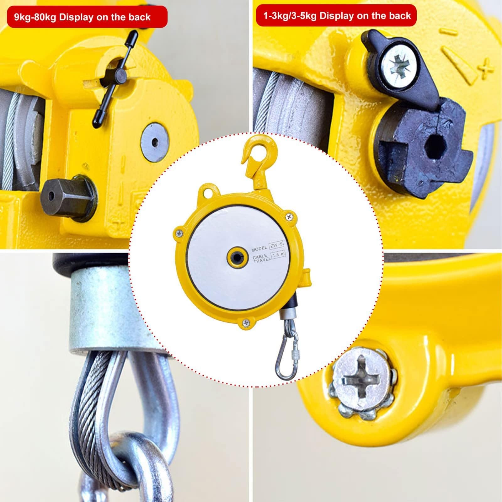 Bilanciatore a molla retrattile con gancio autobloccante, capacità di carico da 1 a 80 kg, strumento professionale per pesare e sollevare
