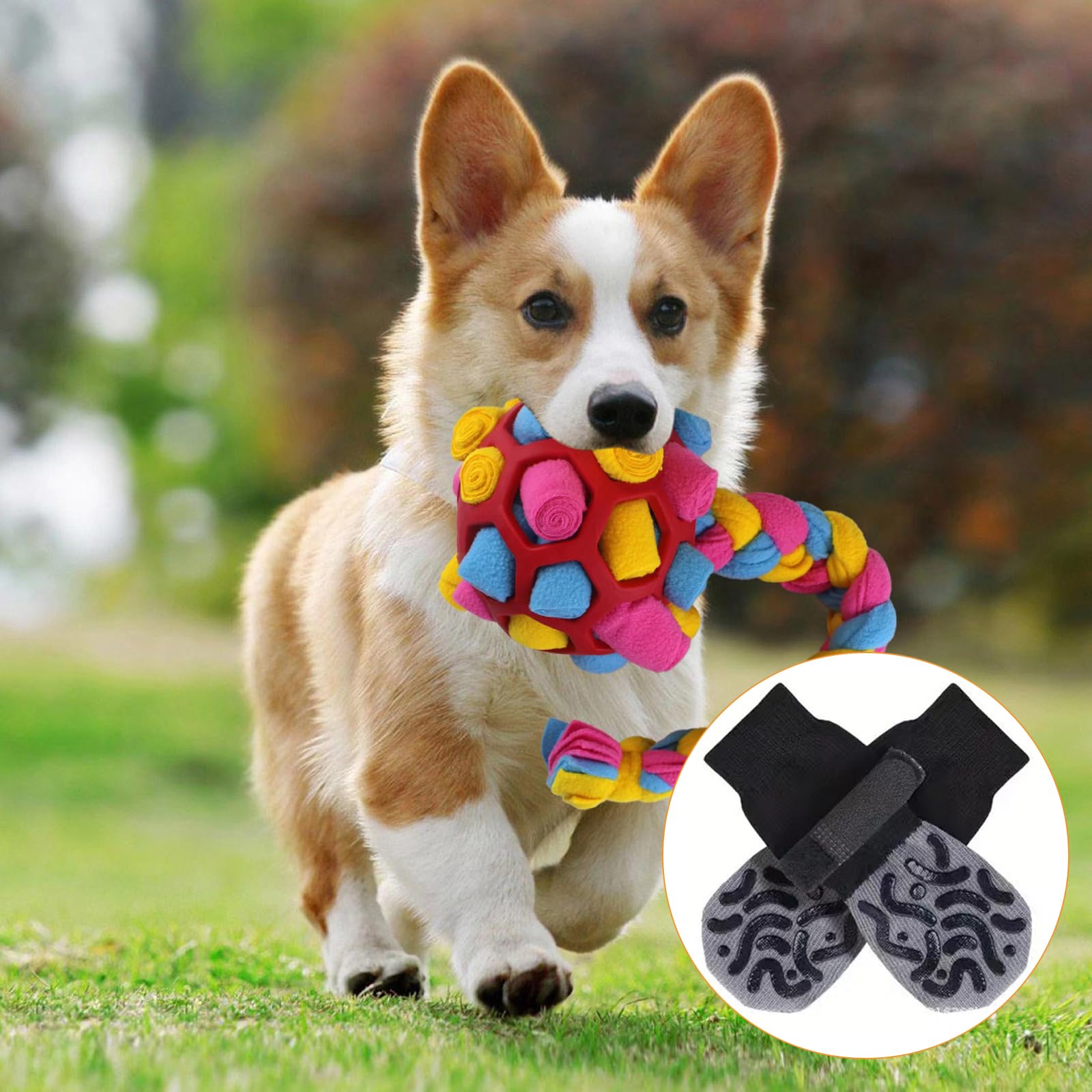 4 Pièces Chaussette Antidérapante Chien, Chaussette Chien avec Bandes de Fixation Réglables avec Renforcement en Caoutchouc Protège, Double Face Antidérapante sur Sol en Bois Dur (L)