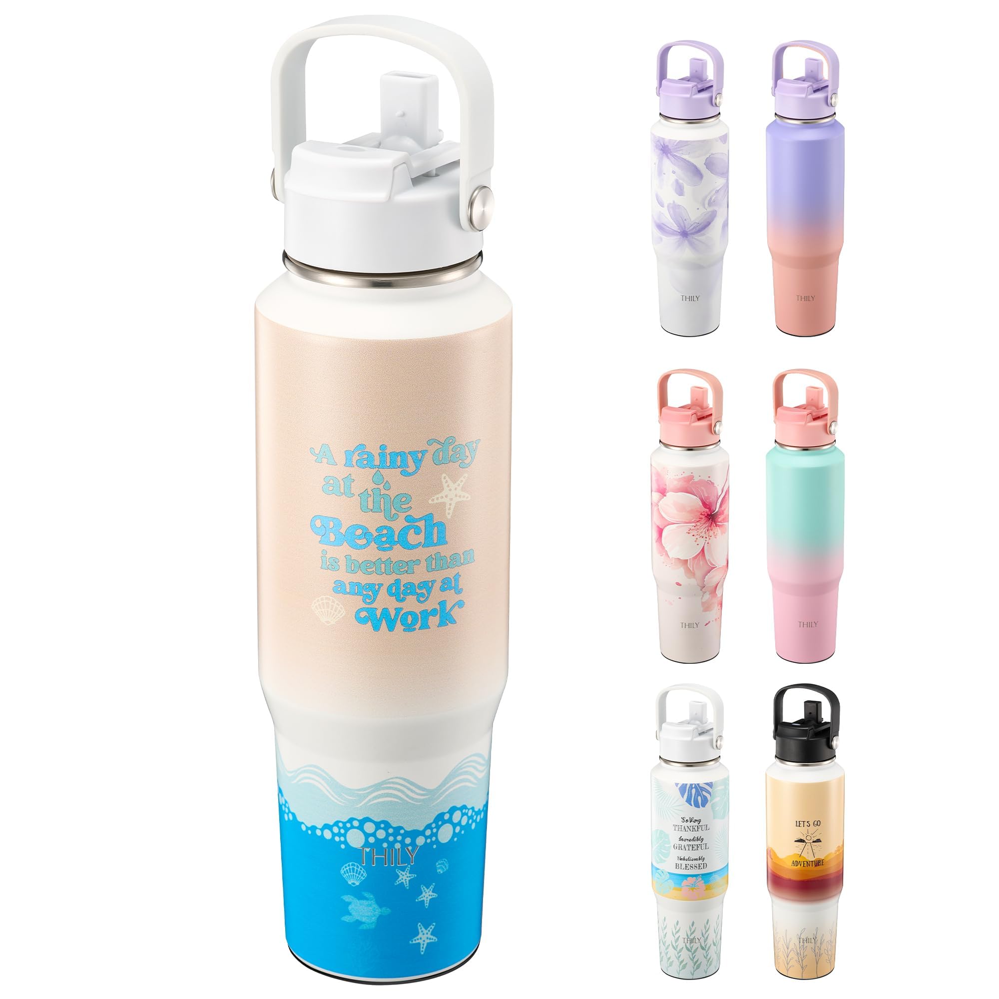 THILY Vacuum Insulated Stainless Steel Sport Water Bottle with lid and Straw
