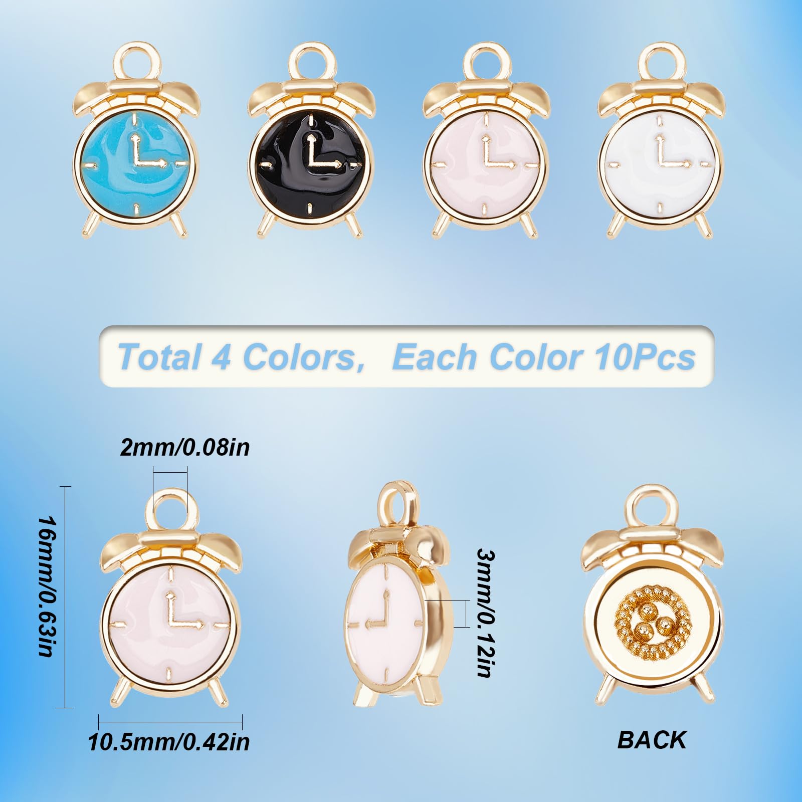 SUNNYCLUE 1 Box 40Pcs Clock Charms Bulk Enamel Alarm Clock Charm Mini Lifelike Miniature Time Clock Charms Black White Alloy Charm for jewellery Making Charms DIY Necklace Earrings Bracelets Supplies - Image 2