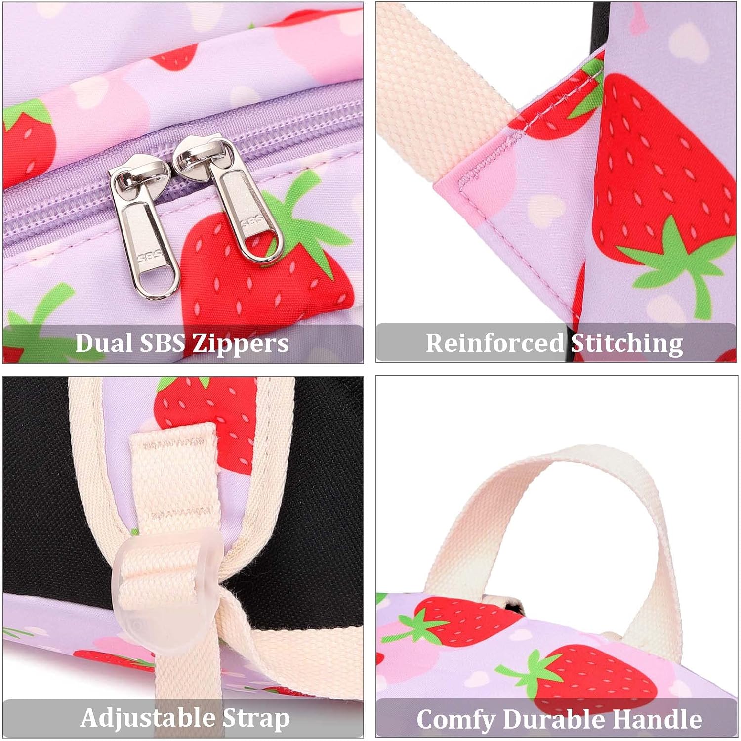 JIANYA Backpack for Girls Elementary Kids Bookbag School Backpack with Lunch box, Strawberry-Pink - Image 7