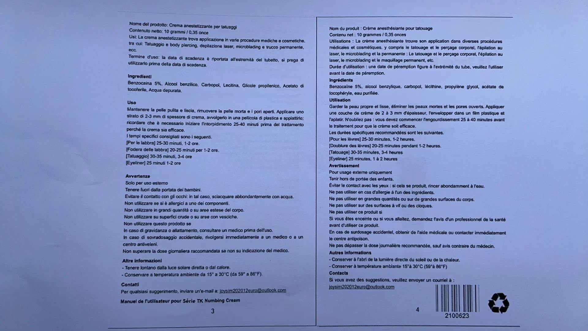 Znieczulający krem do tatuażu o wysokiej czystości, 10 g