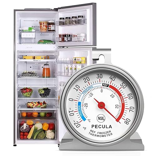 Miniatura 5 de PECULA Termómetro para refrigerador con esfera grande, termómetro congelador de -30-30 grados -20-80 grados , termómetro para refrigerador de acero