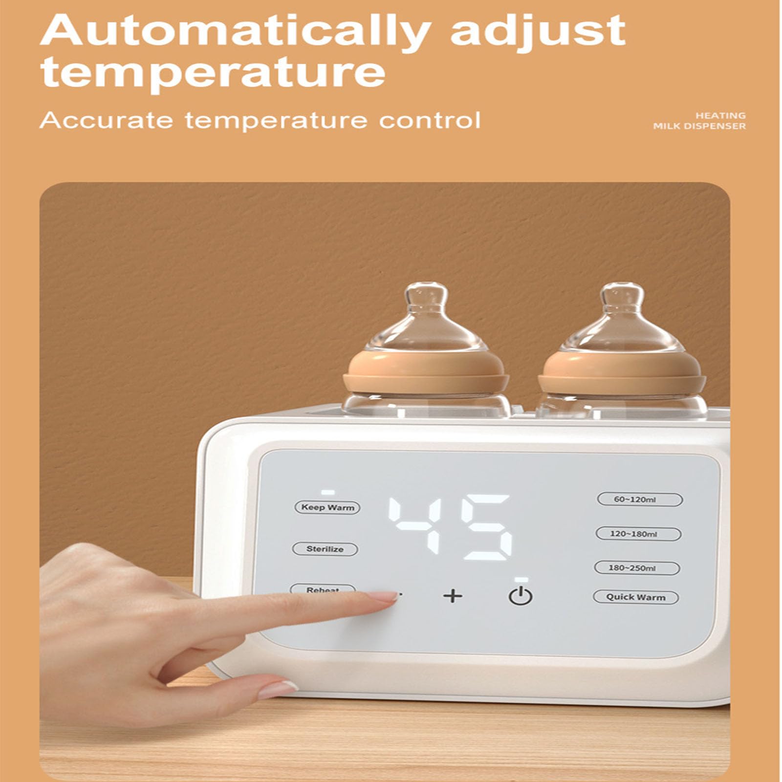 Calentador de leche de doble botella con temperatura constante de 24 horas, ajuste automático, diseño de ventana grande, bajo ruido, protección contra quemaduras en seco