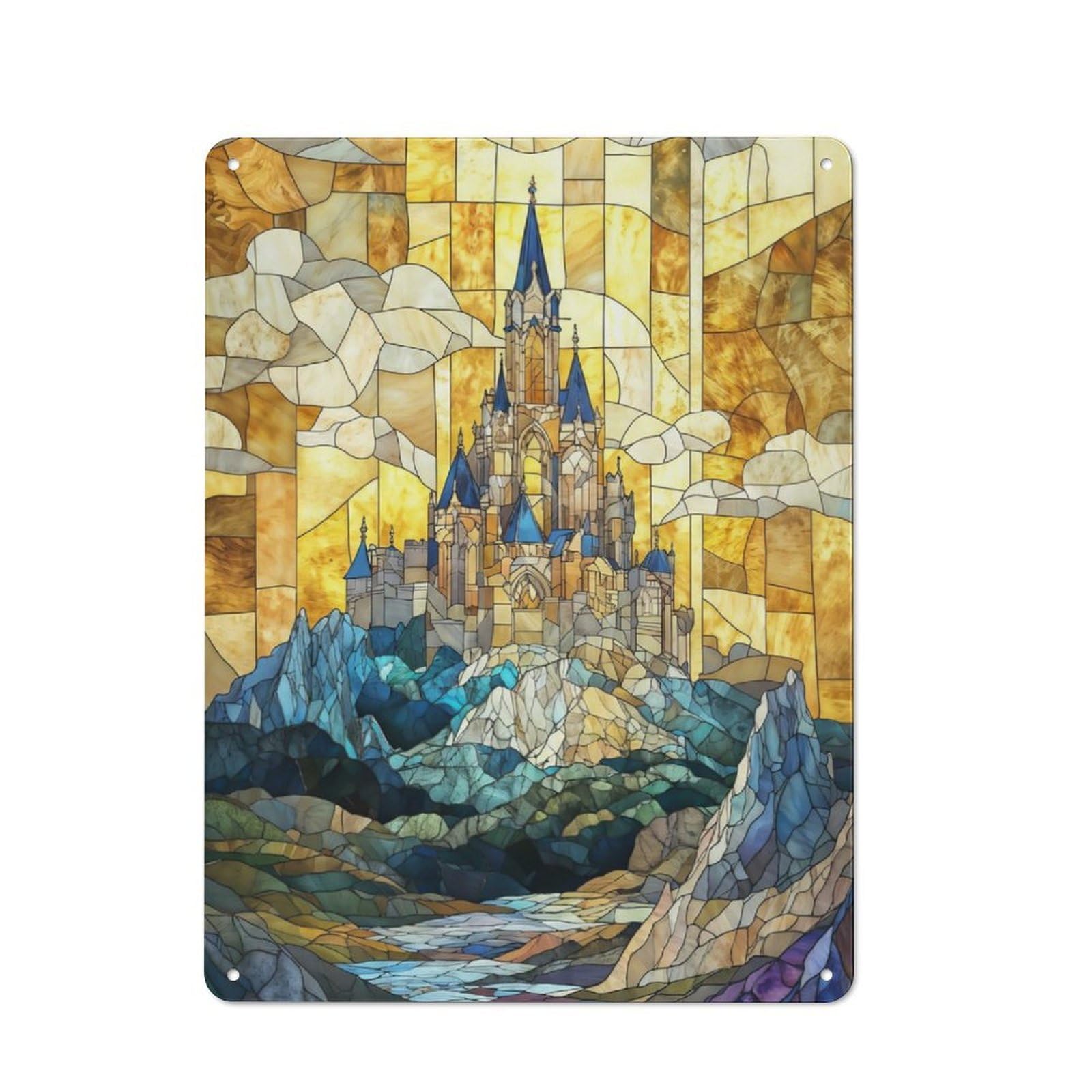 Junmoney Stained Glass Castle Industrial-Style Tin Sign 40X30cm For Pub Or Café, Suited To Pub Decor Enthusiasts