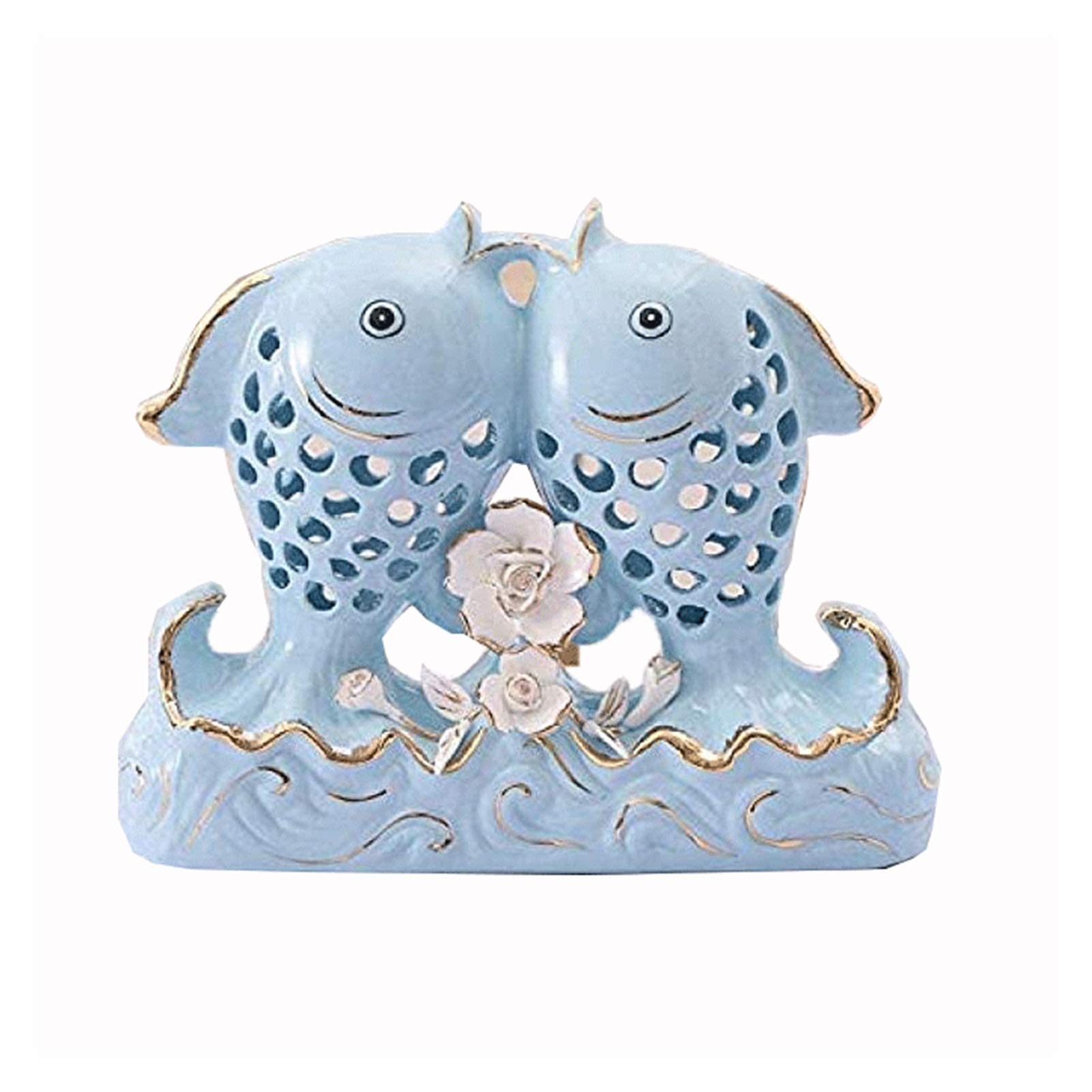 Rzeźba biurkowa malowane ryby dekoracja statuetka ceramiczna rzeźba dekoracja domu akcesoria prezent zwierzę biżuteria figurki niebieski