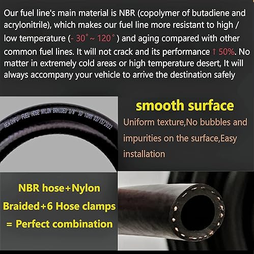 Miniatura 19 de Juego de línea de combustible trenzada de nailon NBR de 1/4 de pulgada y 0.236 in ID NBR, 10 pies + 20 abrazaderas de manguera de identificación