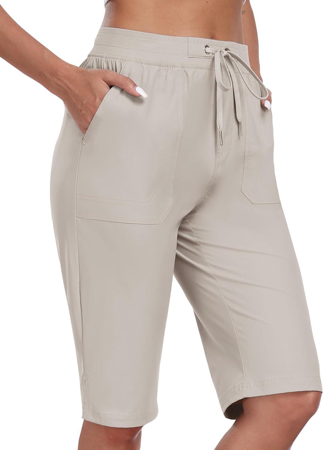 MoFiz Womens 13" Knee Length Hiking Shorts Quick Dry Water Resistant Athletic Travel Golf Bermuda Shorts with 3 Pockets