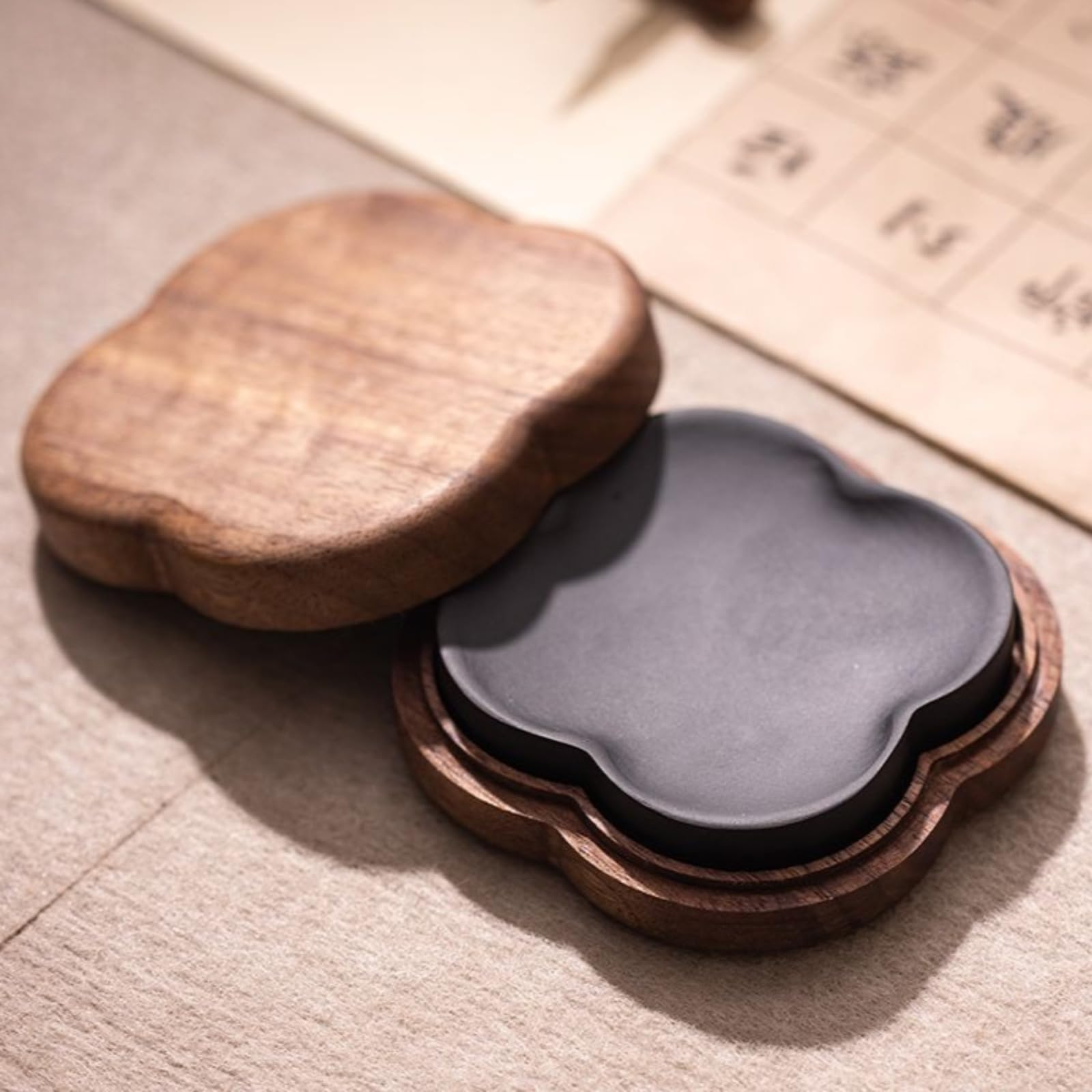 Avec coffret cadeau, calligraphie pierre d'encre, 8,8 cm, fournitures d'écriture de style chinois, décoration